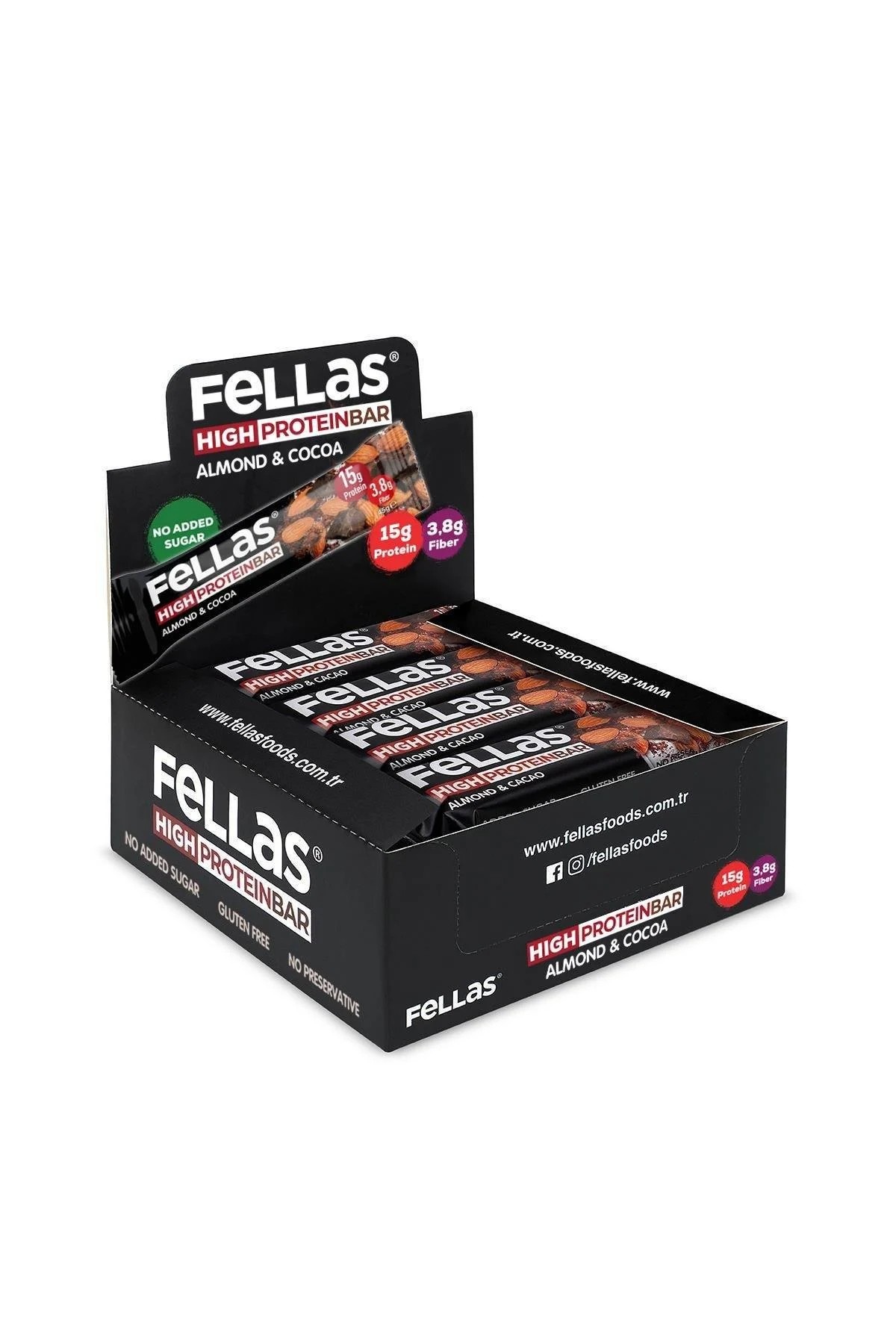Fellas Yüksek Protein Bar - Bademli ve Kakaolu 45 G x 12 Adet
