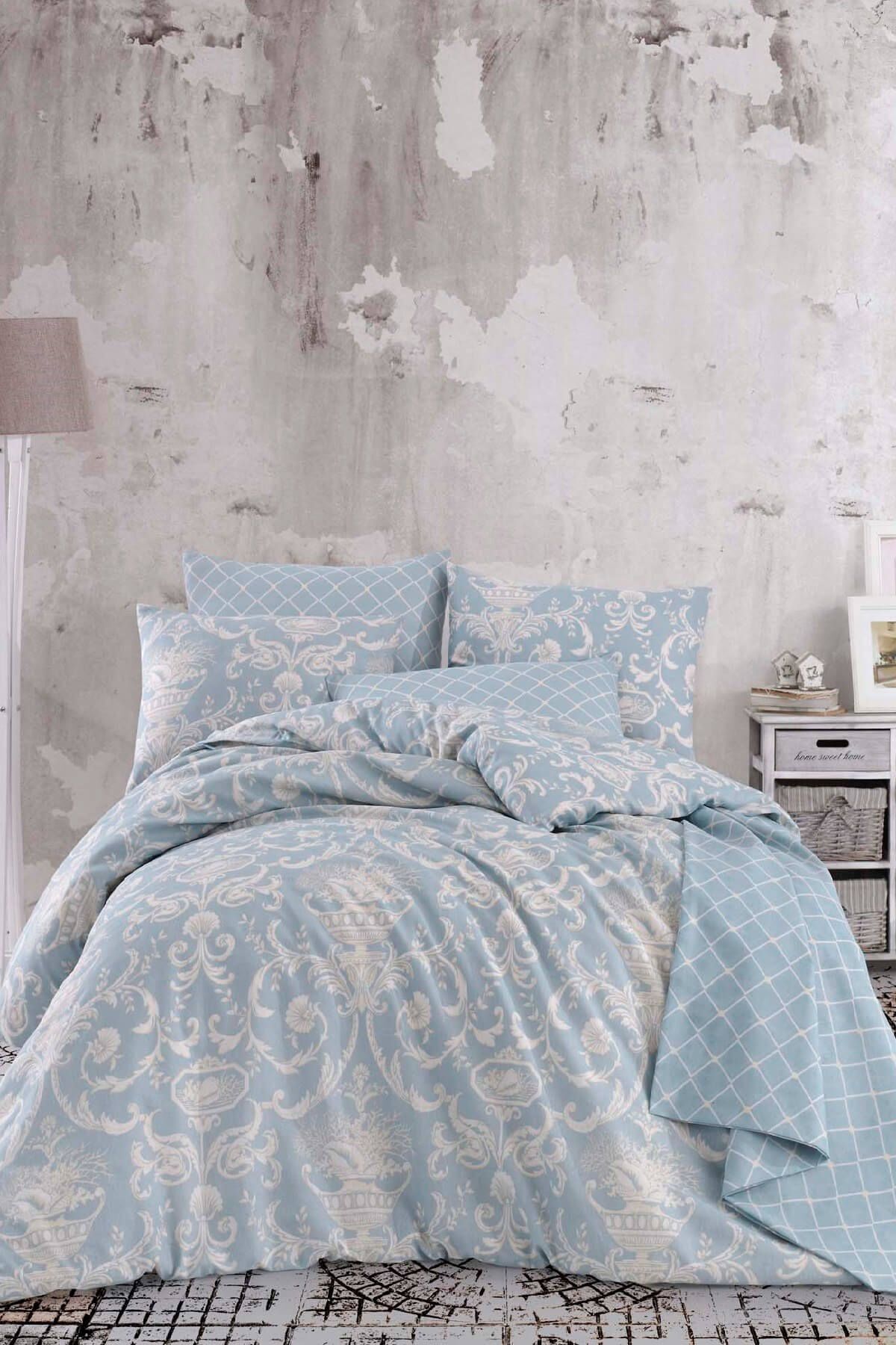 Kolay Ütülenir Nevresim Takımı Tek Kişilik Tuval Mavi