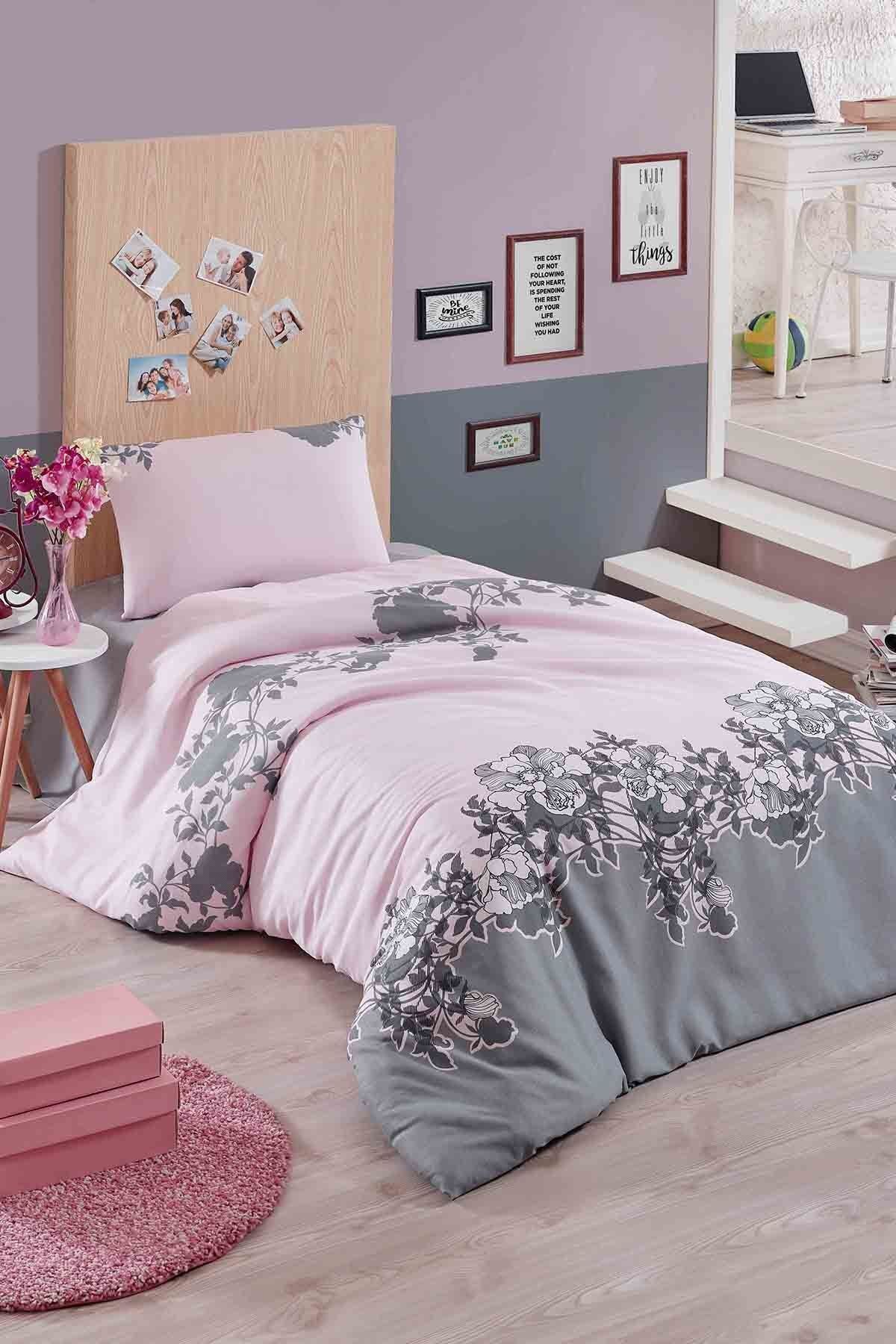 Kolay Ütülenir Nevresim Takımı Tek Kişilik Rodez Pudra