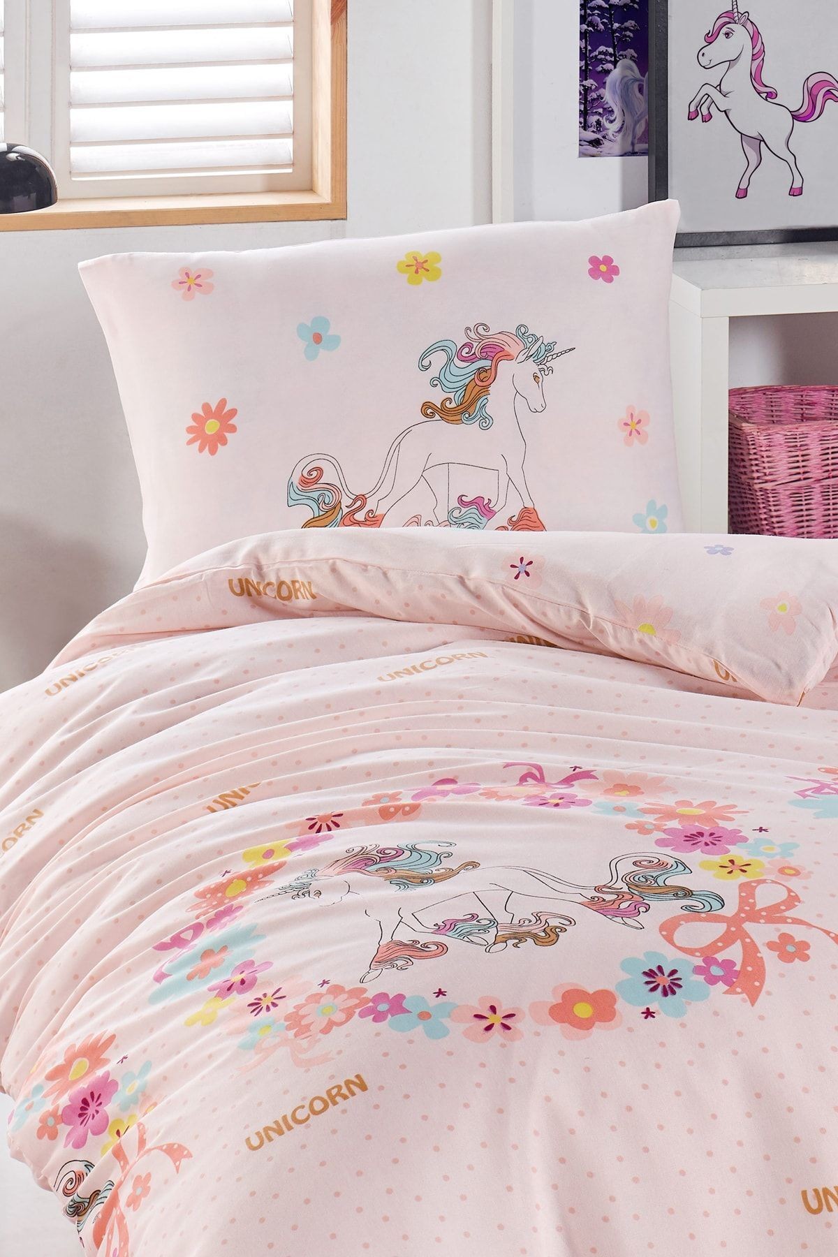 Junior Nevresim Seti Tek Kişilik Unicornlar Pembe