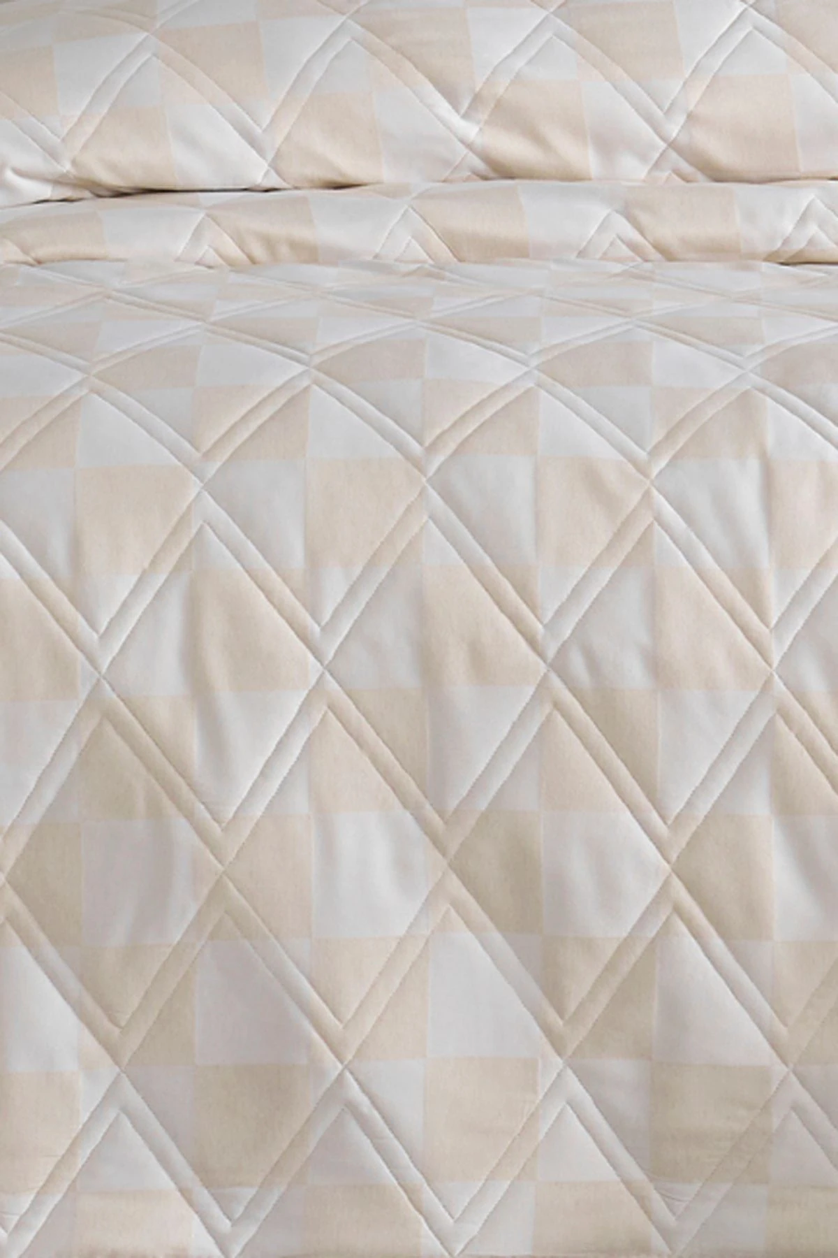 Kareli Saten Çok Amaçlı Örtü Tek Kişilik Bej