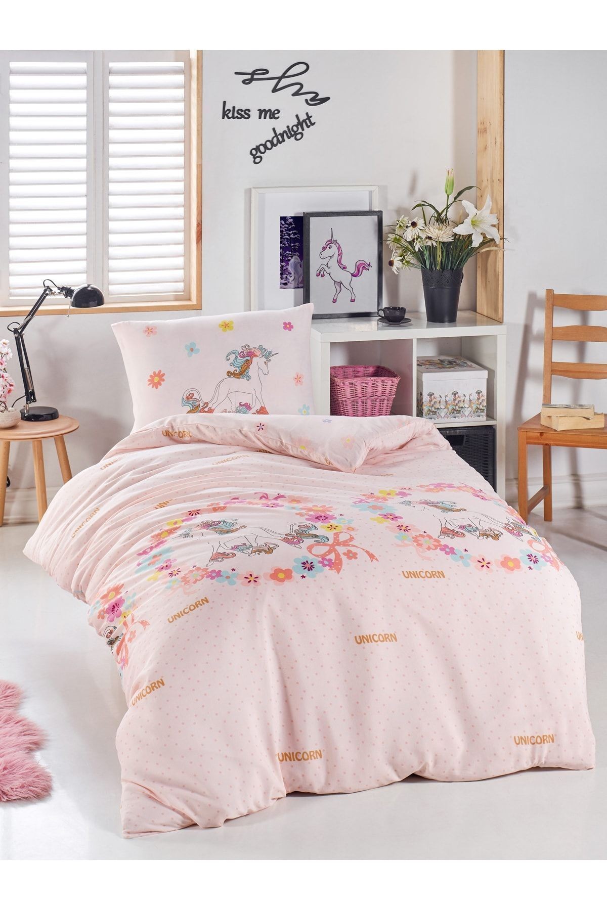Junior Nevresim Seti Tek Kişilik Unicornlar Pembe