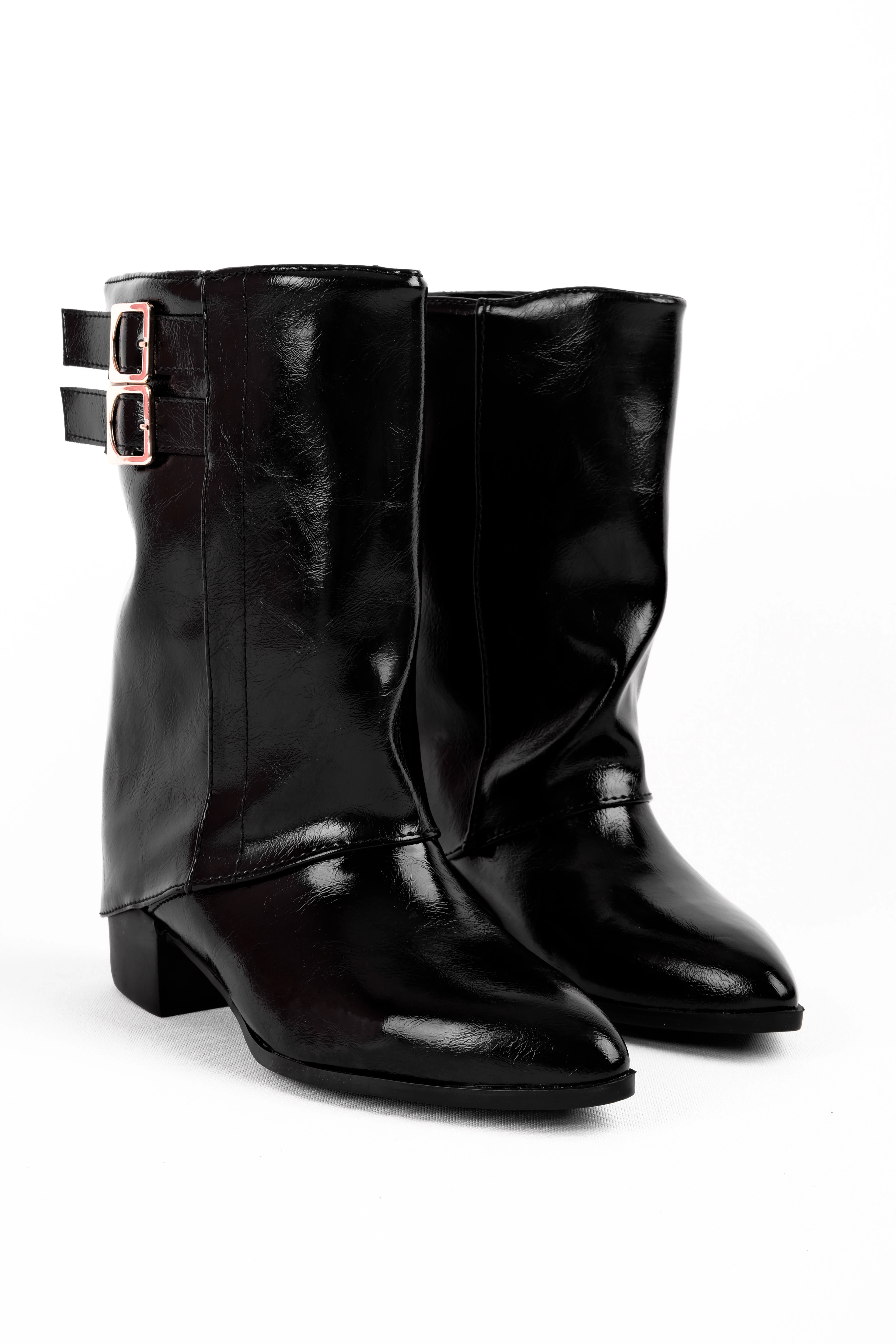 Oliver Kadın Çift Toka Detaylı Paçalı Sivri Burun Topuklu Bot (B4313) - R.SİYAH