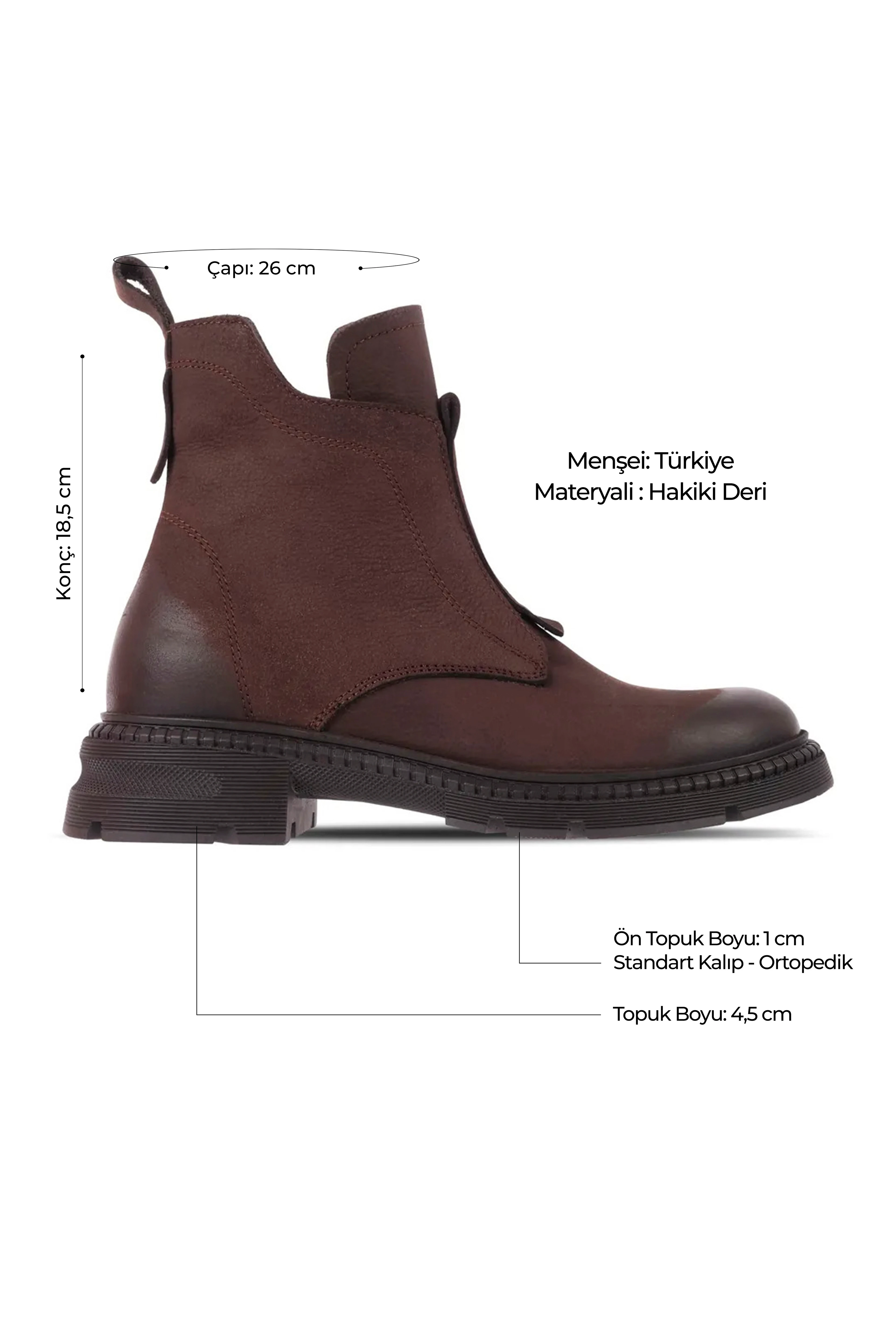 Marvelous Kadın Hakiki Deri Önünden Parça Detaylı Nubuk Fermuarlı Bot(4200) - KAHVERENGİ