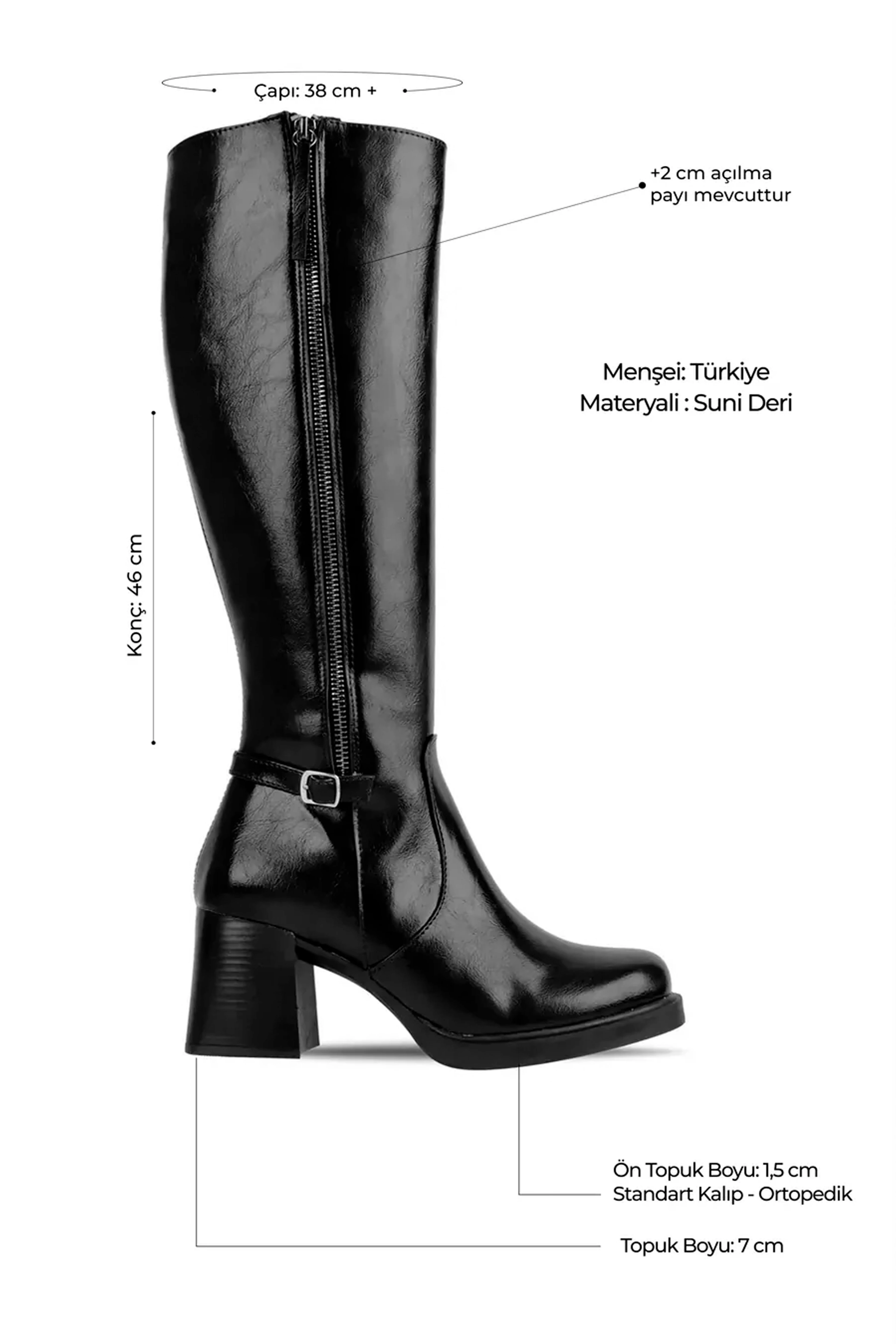 Monast Kadın Kemerli Fermuar Detaylı Topuklu Çizme 4293 - R.SİYAH