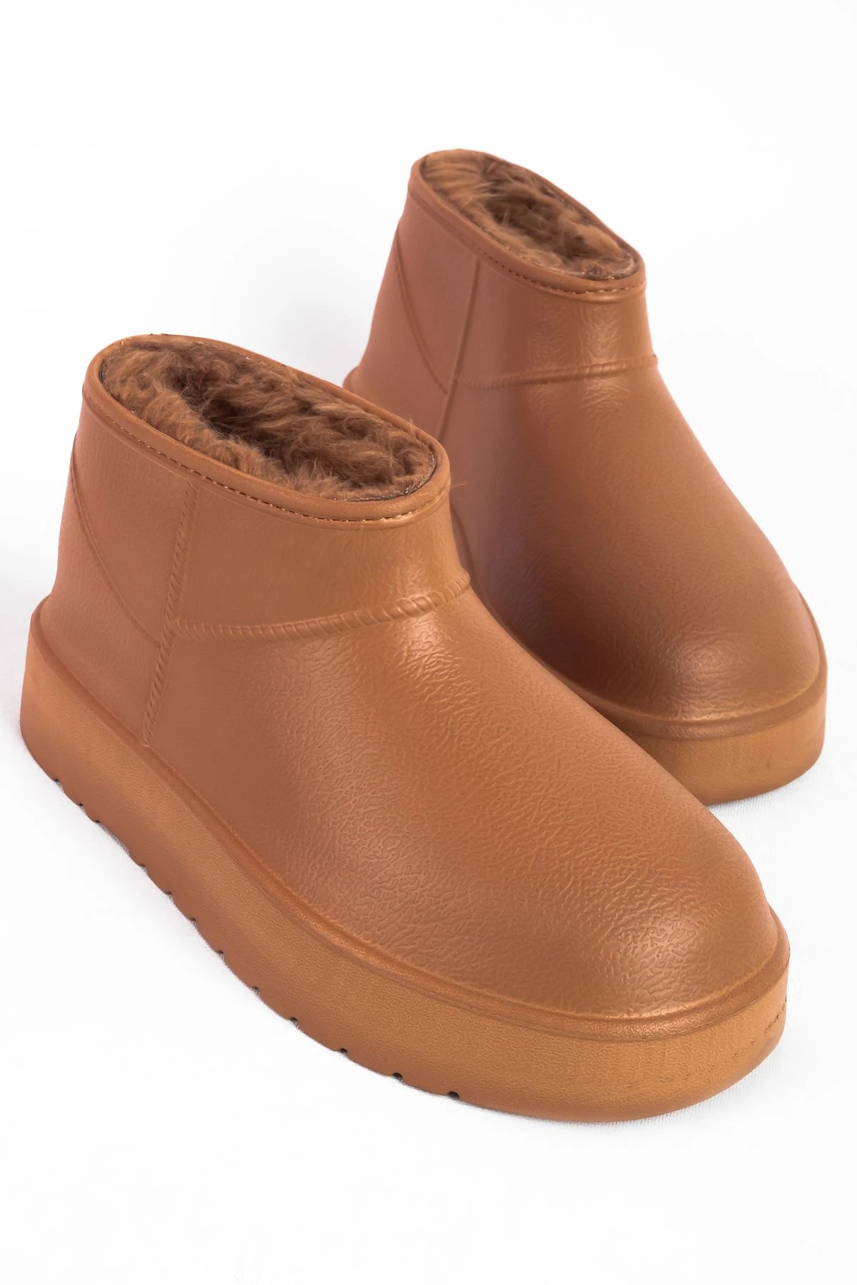 Rude Kadın İçi Tüylü Cilt Deri Detaylı Bilek Boy Bot b4172 - Taba