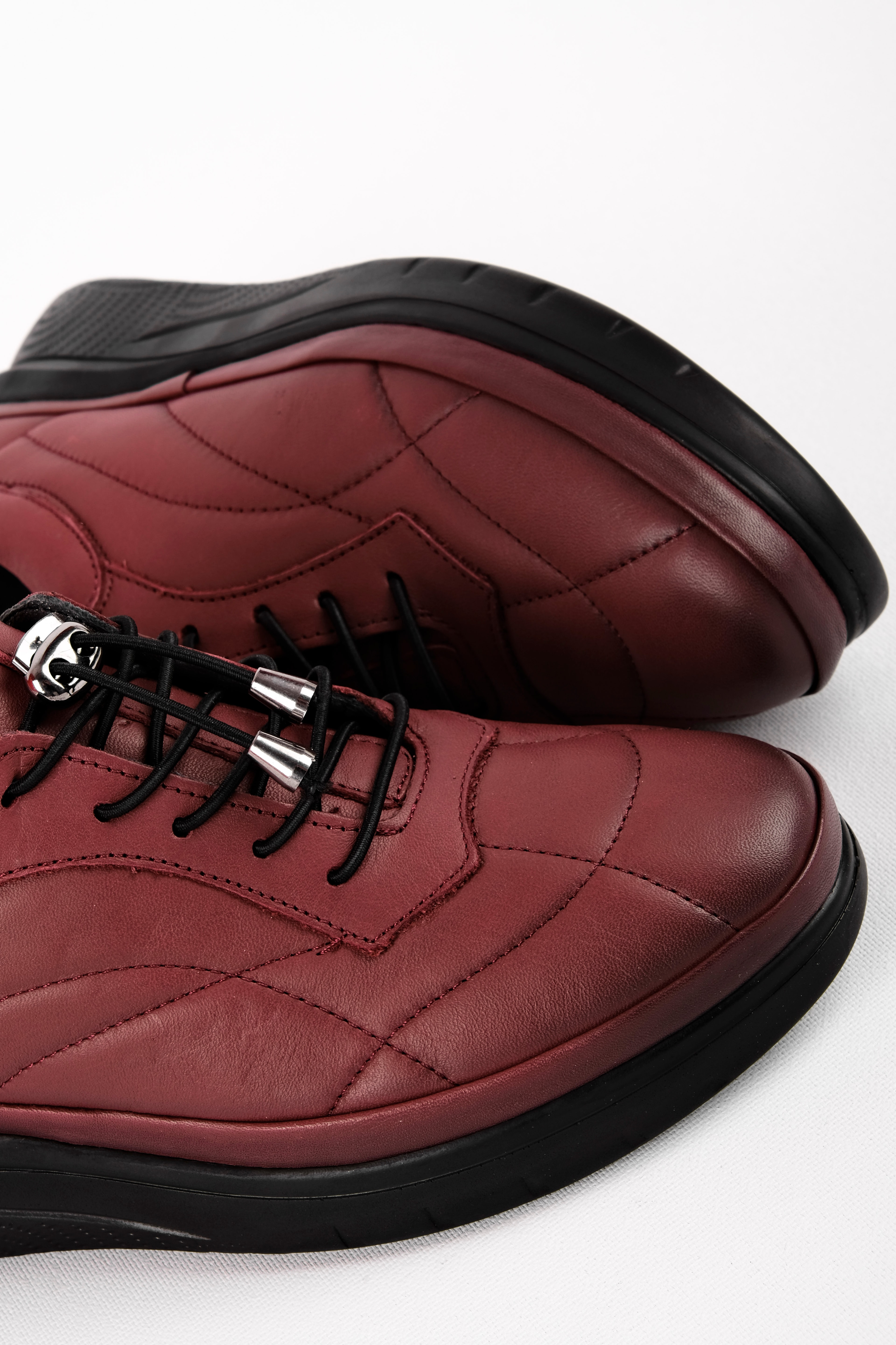 Perlas Kadın Hakiki Deri Dikiş Detaylı Lastik Bağcıklı Günlük Ayakkabı 4272 - Bordo