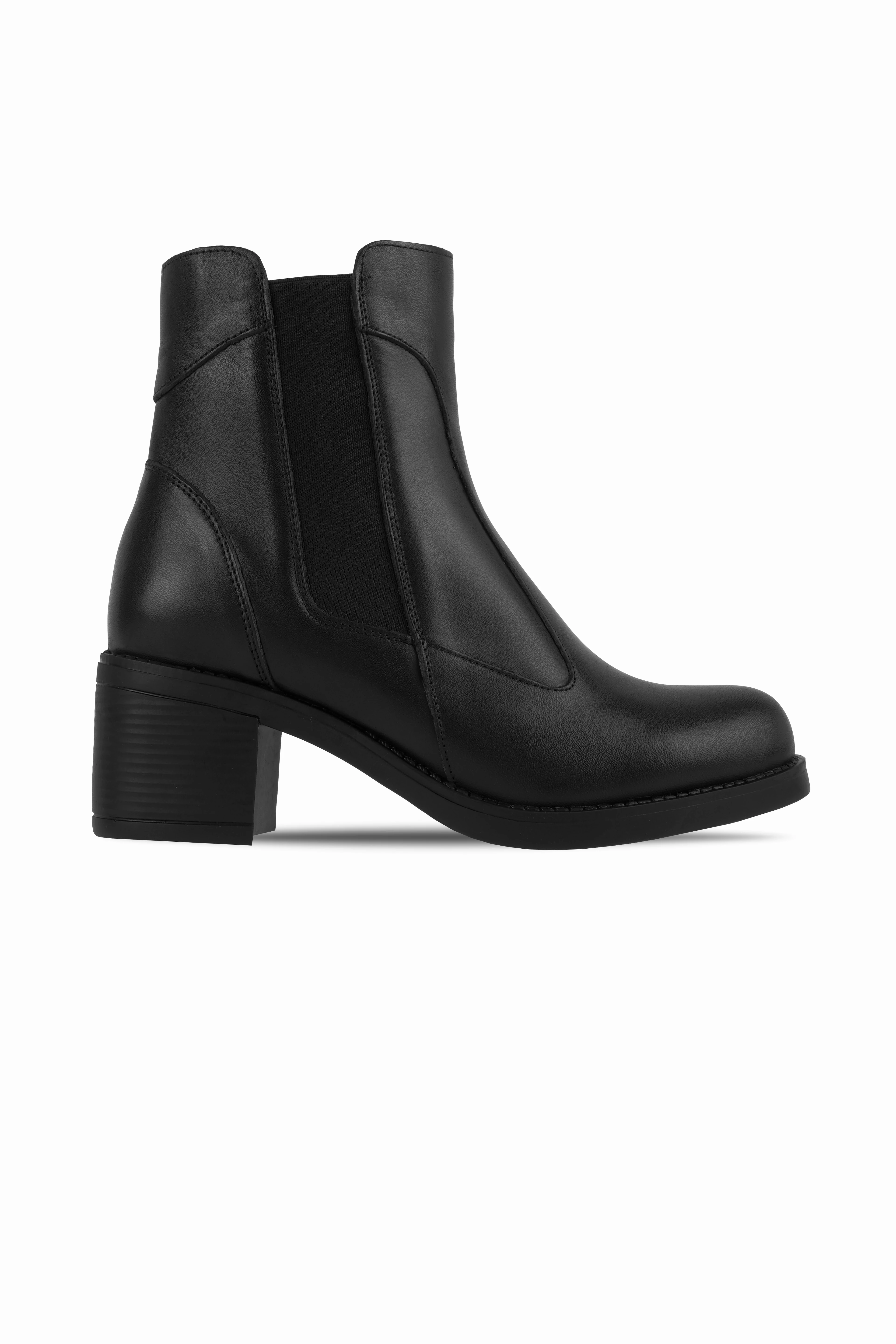 Same Kadın Hakiki Deri Dikişli Lastik Detaylı Topuklu Bot b4248 - SİYAH