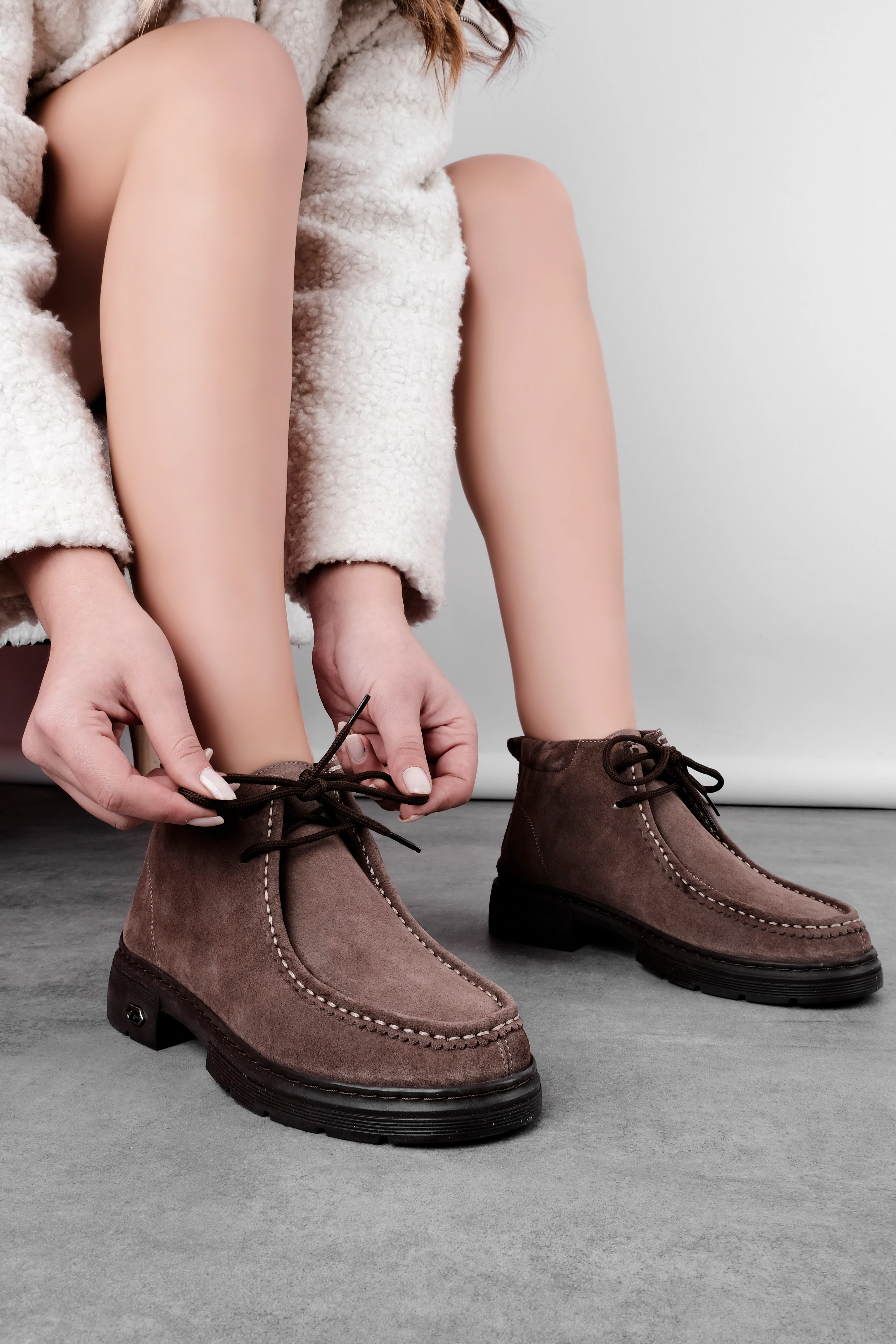 Phoka KAdın Hakiki Deri Dikişili Bağcıklı Bilek Boy Bot (B4281) - S.VİZYON