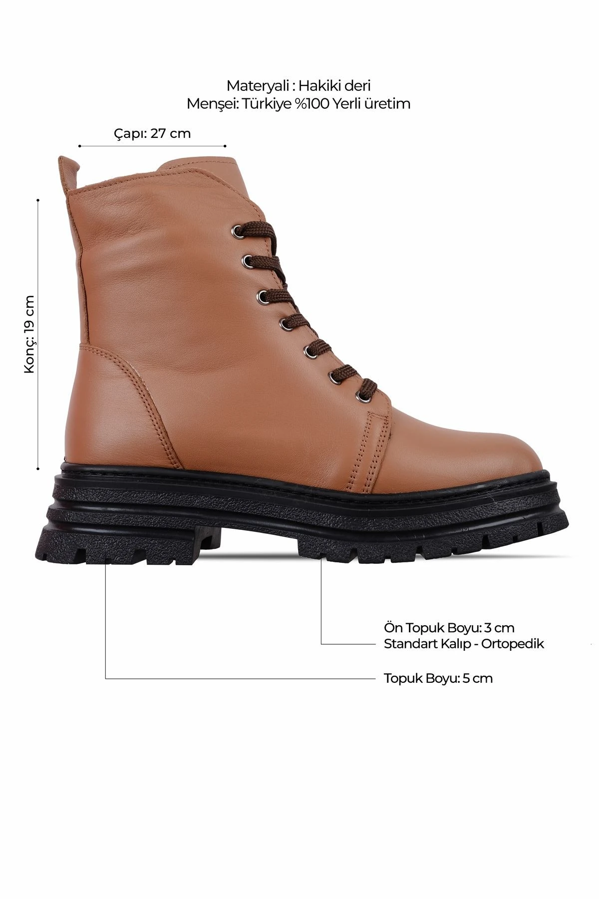 Avrıl Kadın Hakiki Deri Bağcık Detaylı Fermuarlı Postal 4119 - Taba