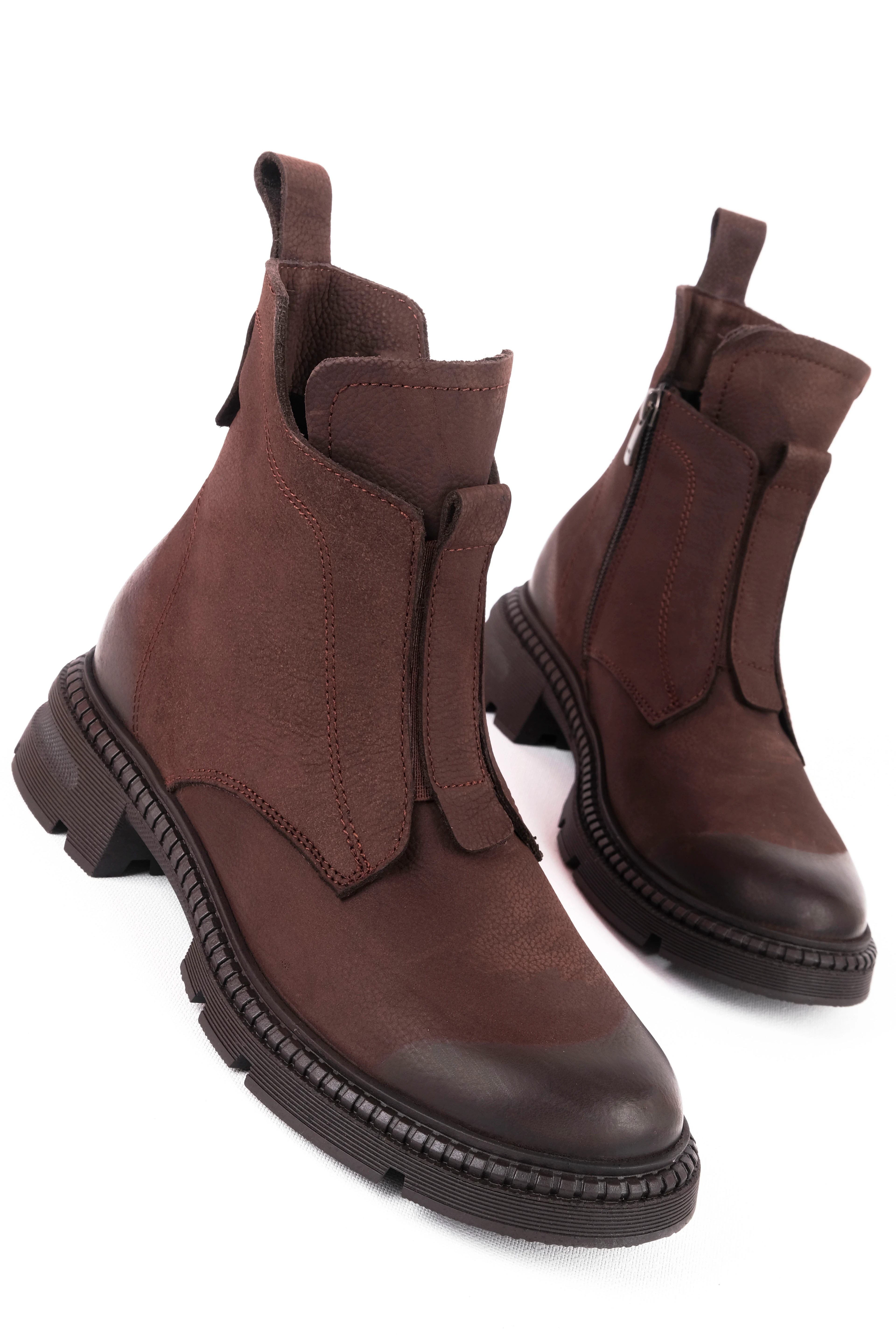 Marvelous Kadın Hakiki Deri Önünden Parça Detaylı Nubuk Fermuarlı Bot(4200) - KAHVERENGİ