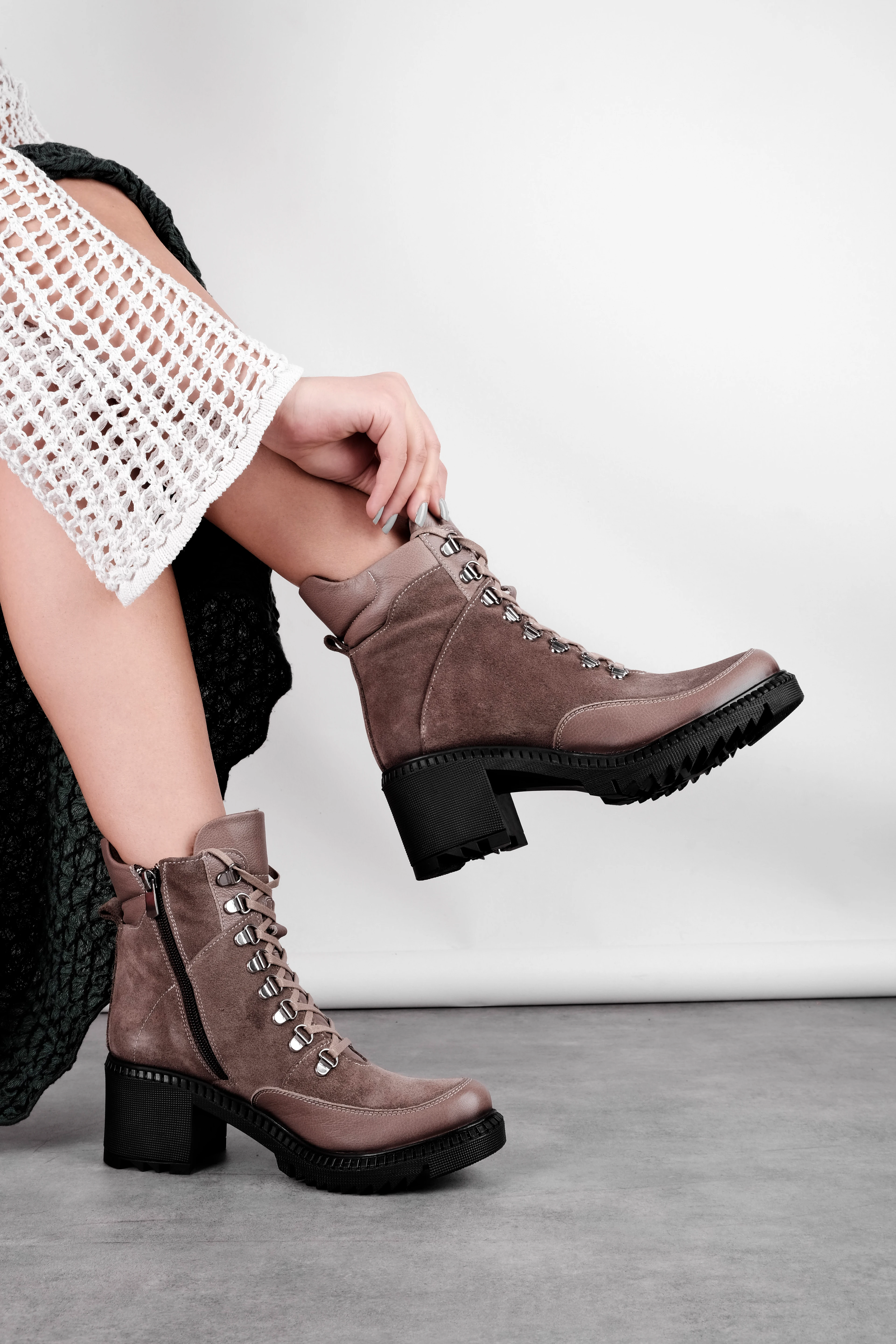 Balder Kadın Hakiki deri Bağcık Detaylı Fermuarlı Topuklu Postal(B4156)