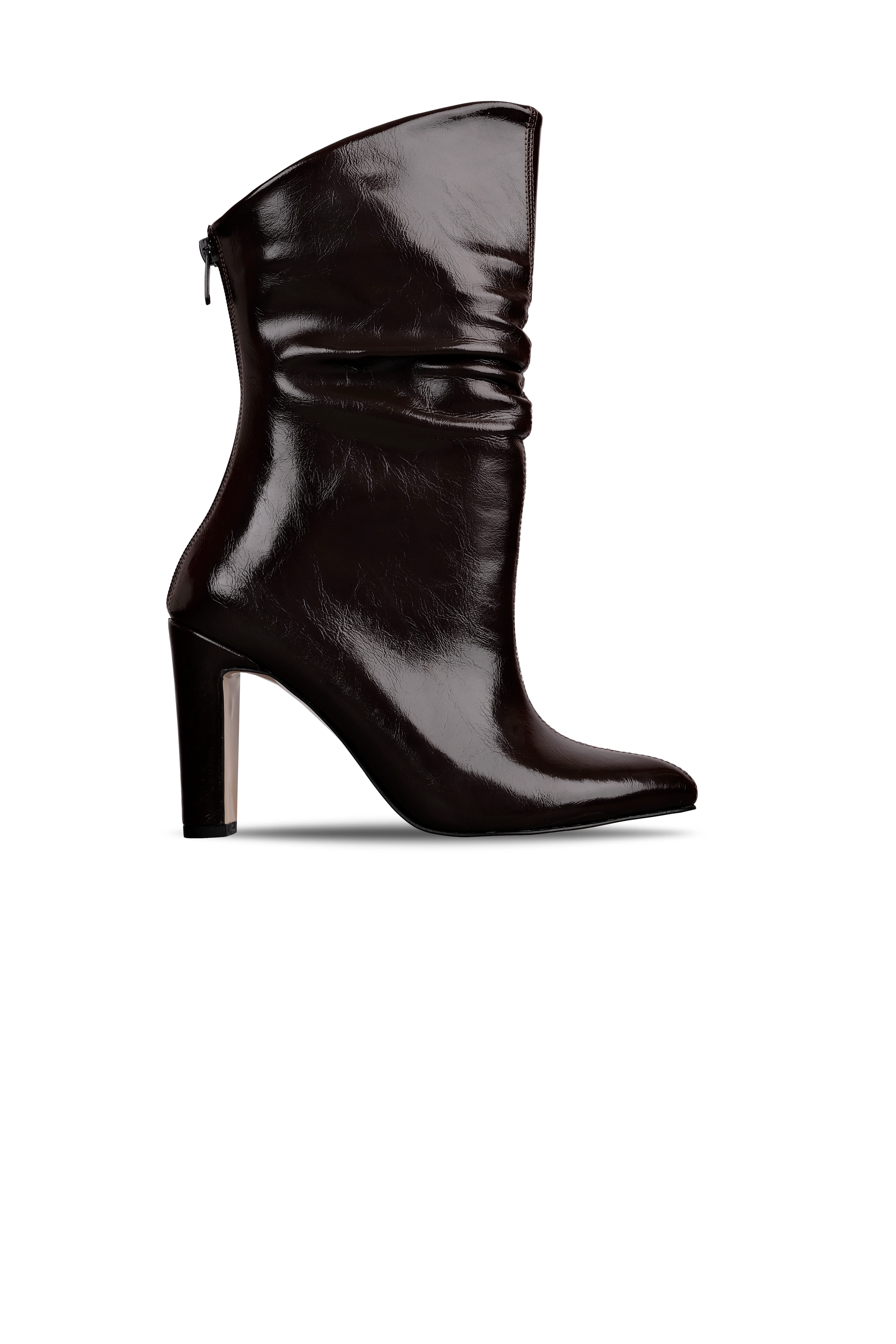 Material Kadın Sivri Burunlu Dikiş Detaylı Fermuarlı Topuklu Bot 4301 - KAHVERENGİ