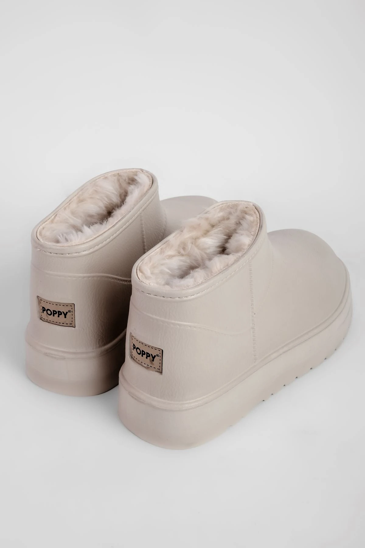 Rude Kadın İçi Tüylü Cilt Deri Detaylı Bilek Boy Bot b4172 - Krem