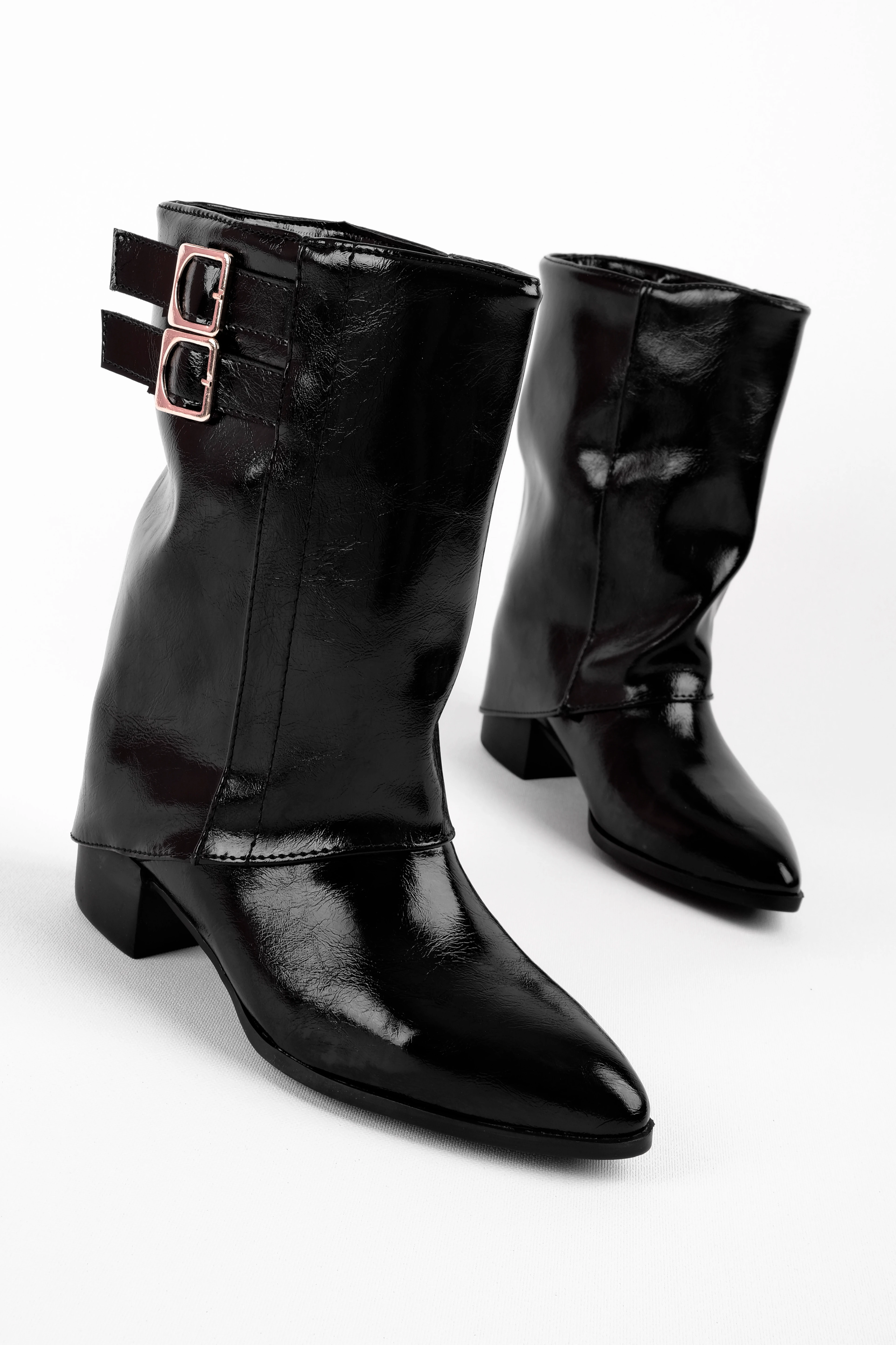 Oliver Kadın Çift Toka Detaylı Paçalı Sivri Burun Topuklu Bot (B4313) - R.SİYAH