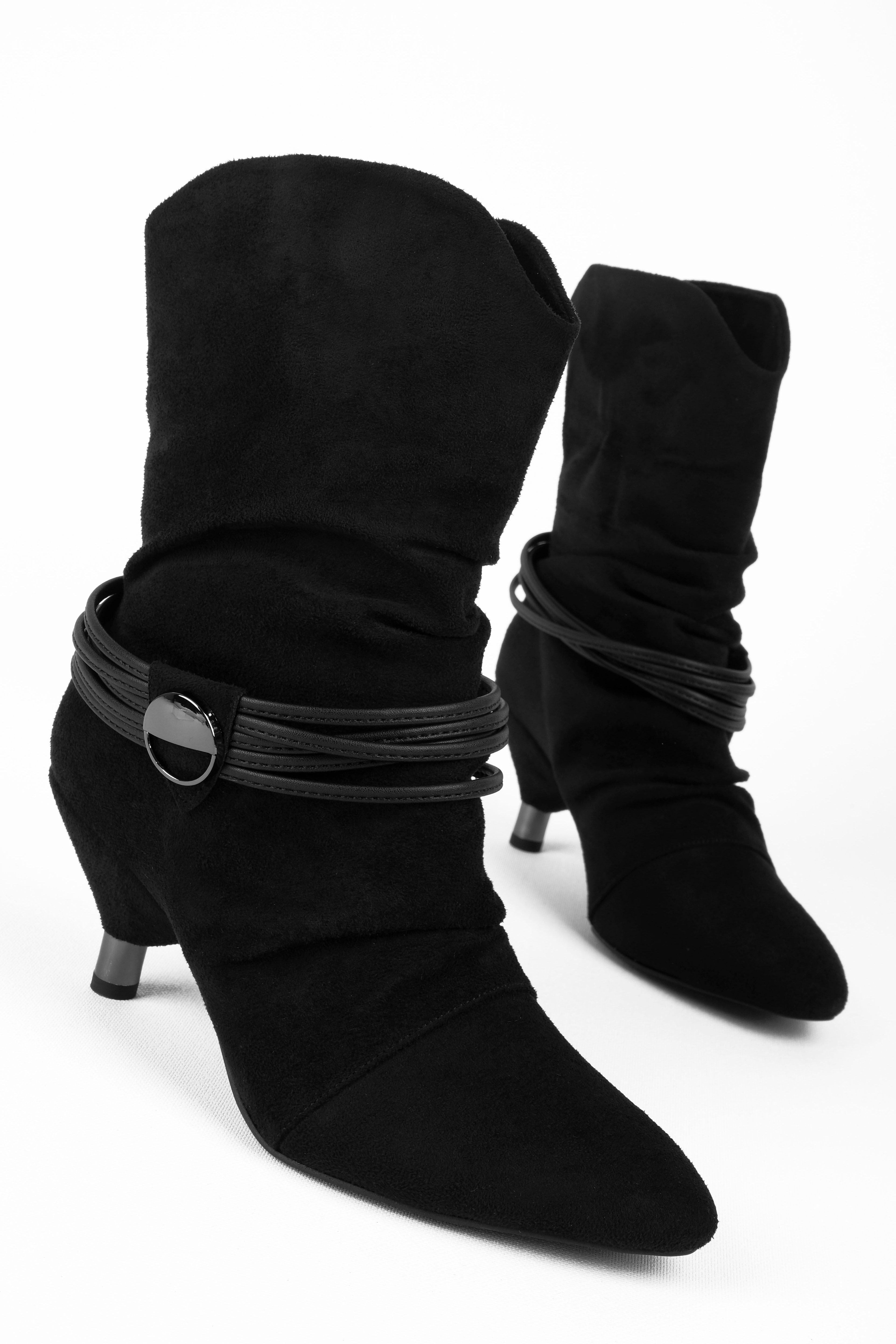 Lavin Kadın Süet Deri İp Detaylı Tokalı Yumurta Topuklu Bot b4215 - S.SİYAH