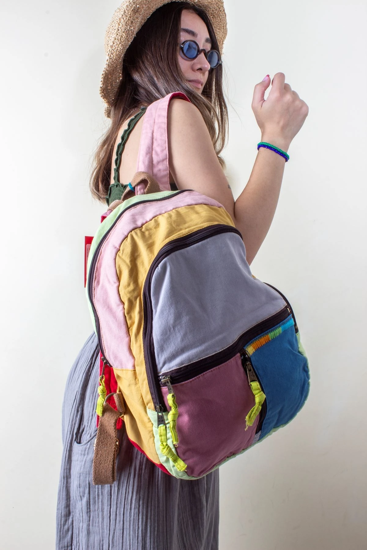 KADIN COTON DİKİŞ DETAYLI SIRT ÇANTASI