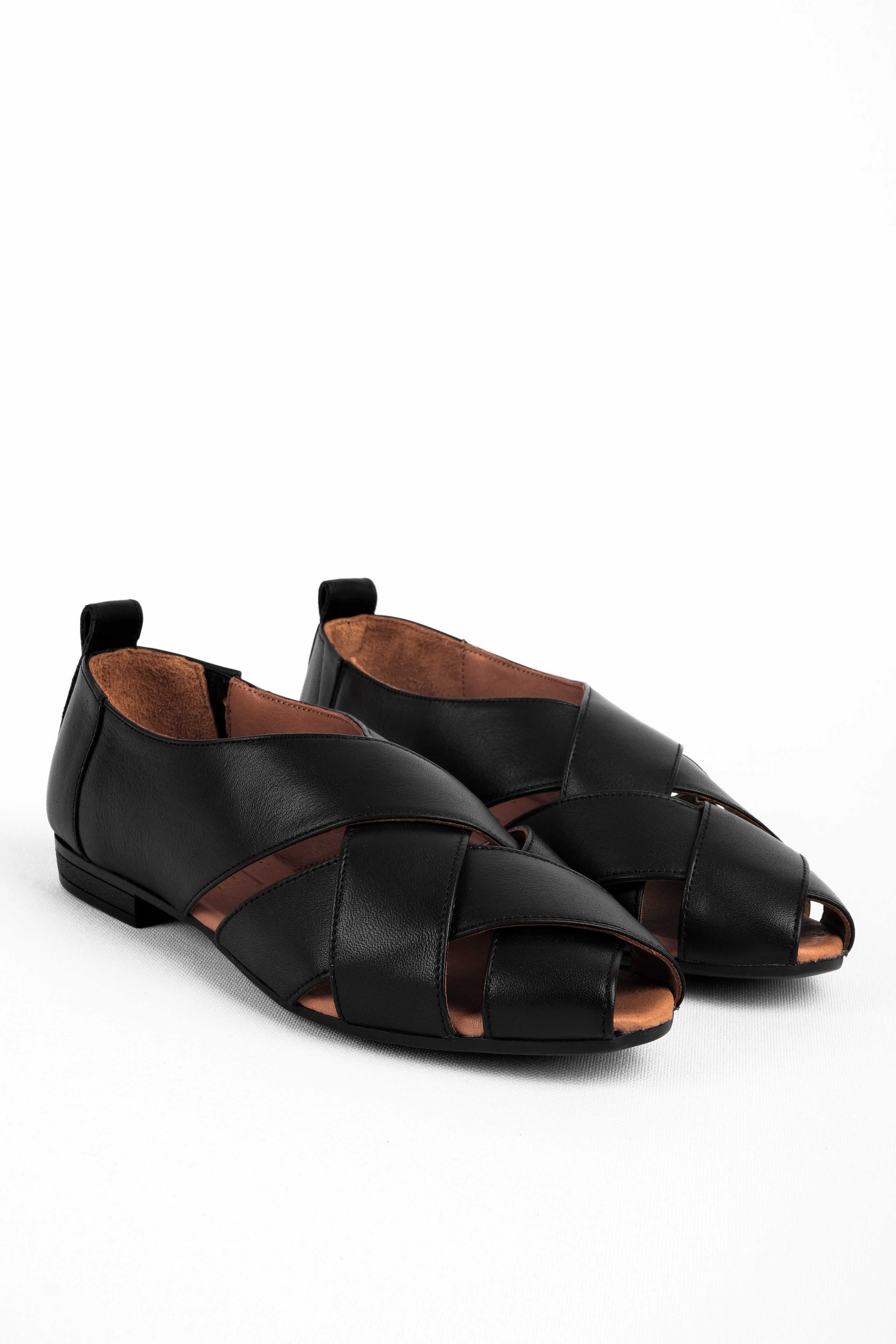 Hannah Kadın Hakiki Deri Çapraz İç İçe Bantlı Babet (B4283) - SİYAH