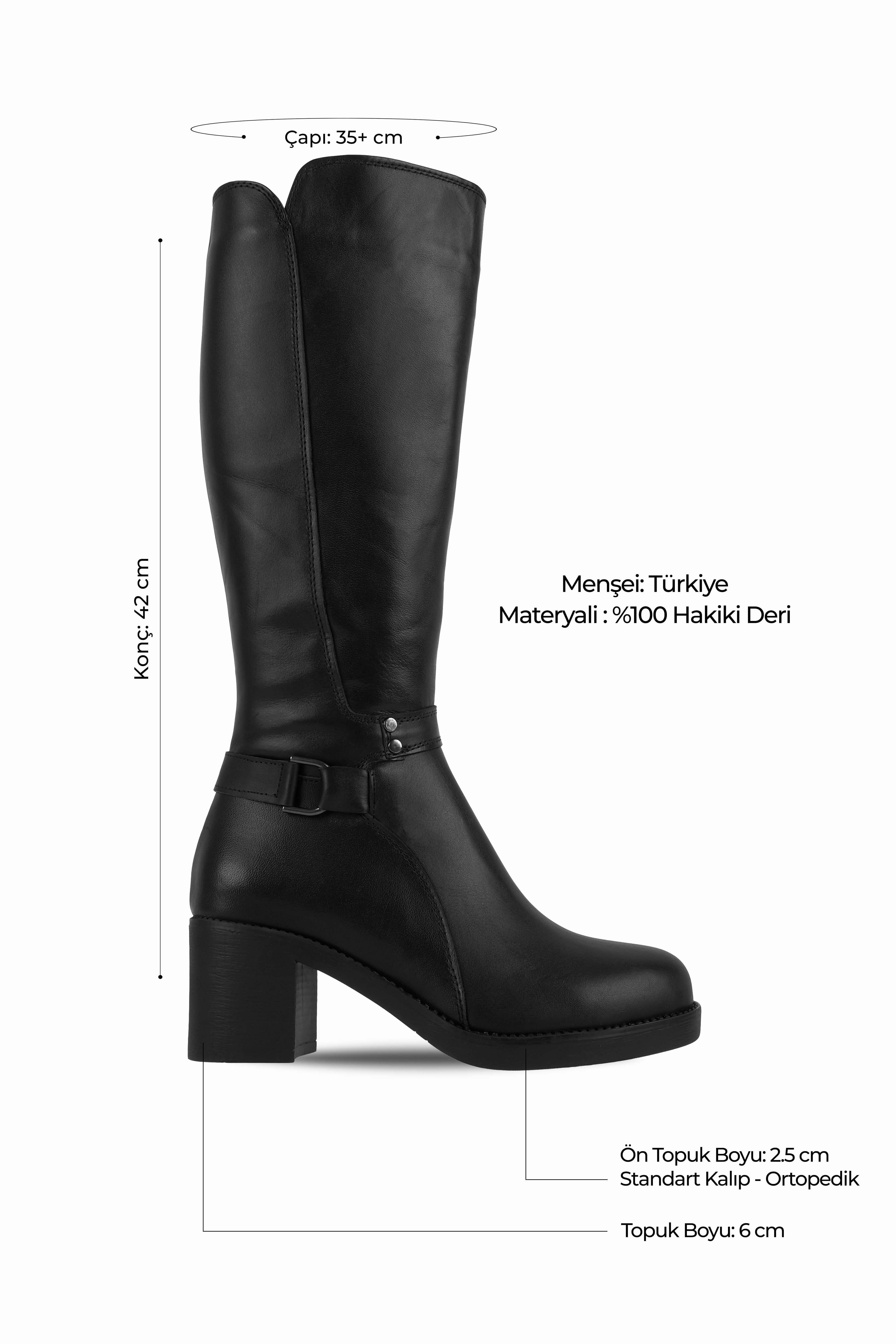 Overdo Kadın Hakiki Deri Kemer Toka Detaylı Fermuarlı Topuklu Çizme 4260