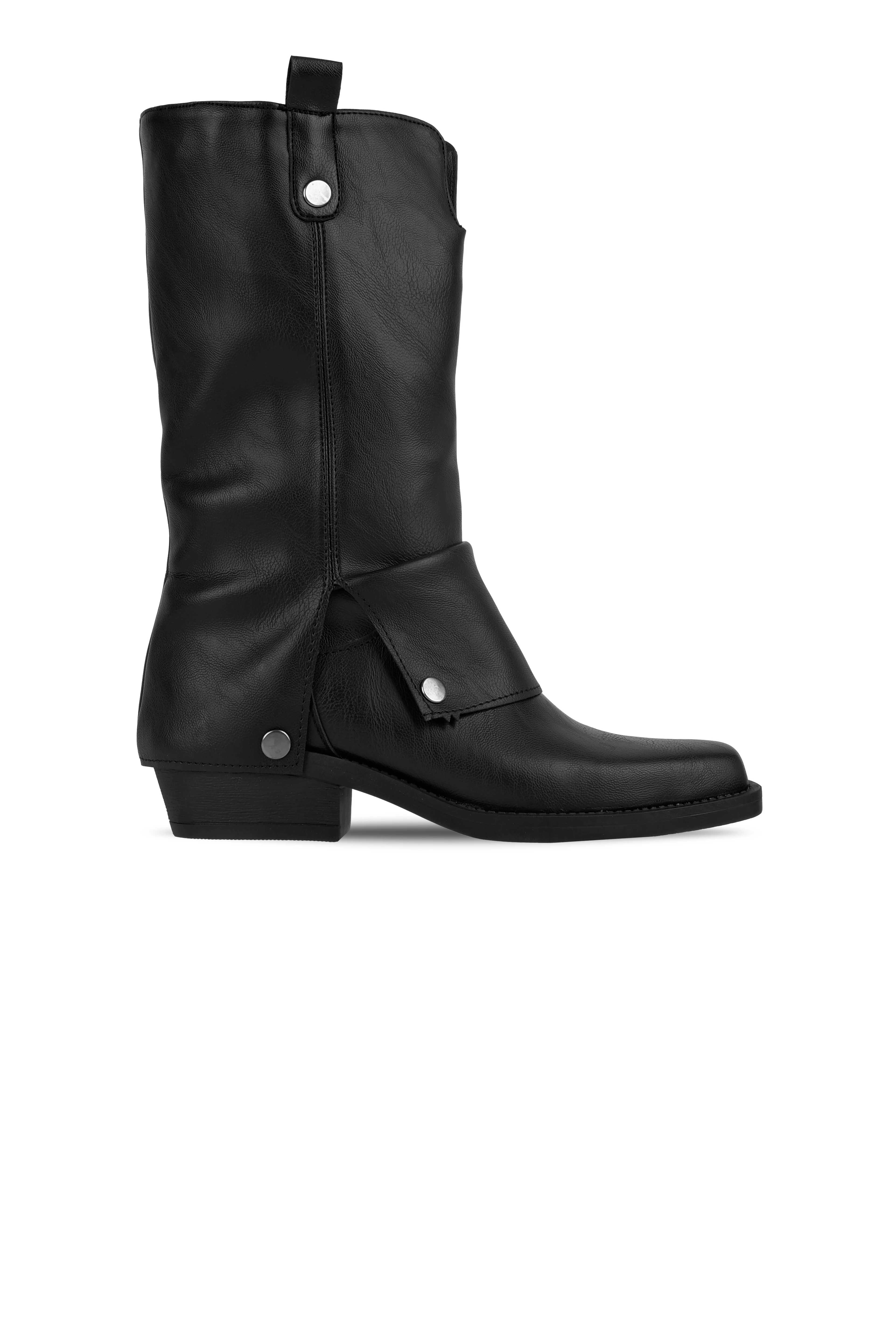 Jadire Kadın Paçalı Küt Burunlu Çizme b4205 - SİYAH