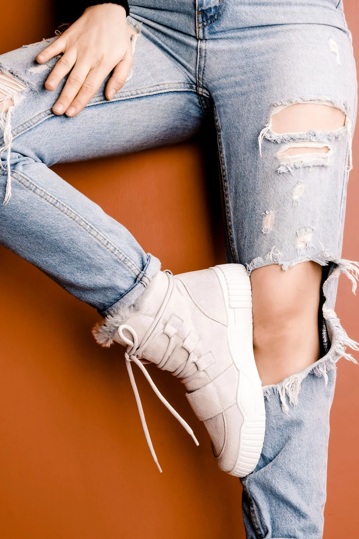 Clımber Kadın İçi Tüylü Cırt Cırt Detaylı Bağcıklı Bot