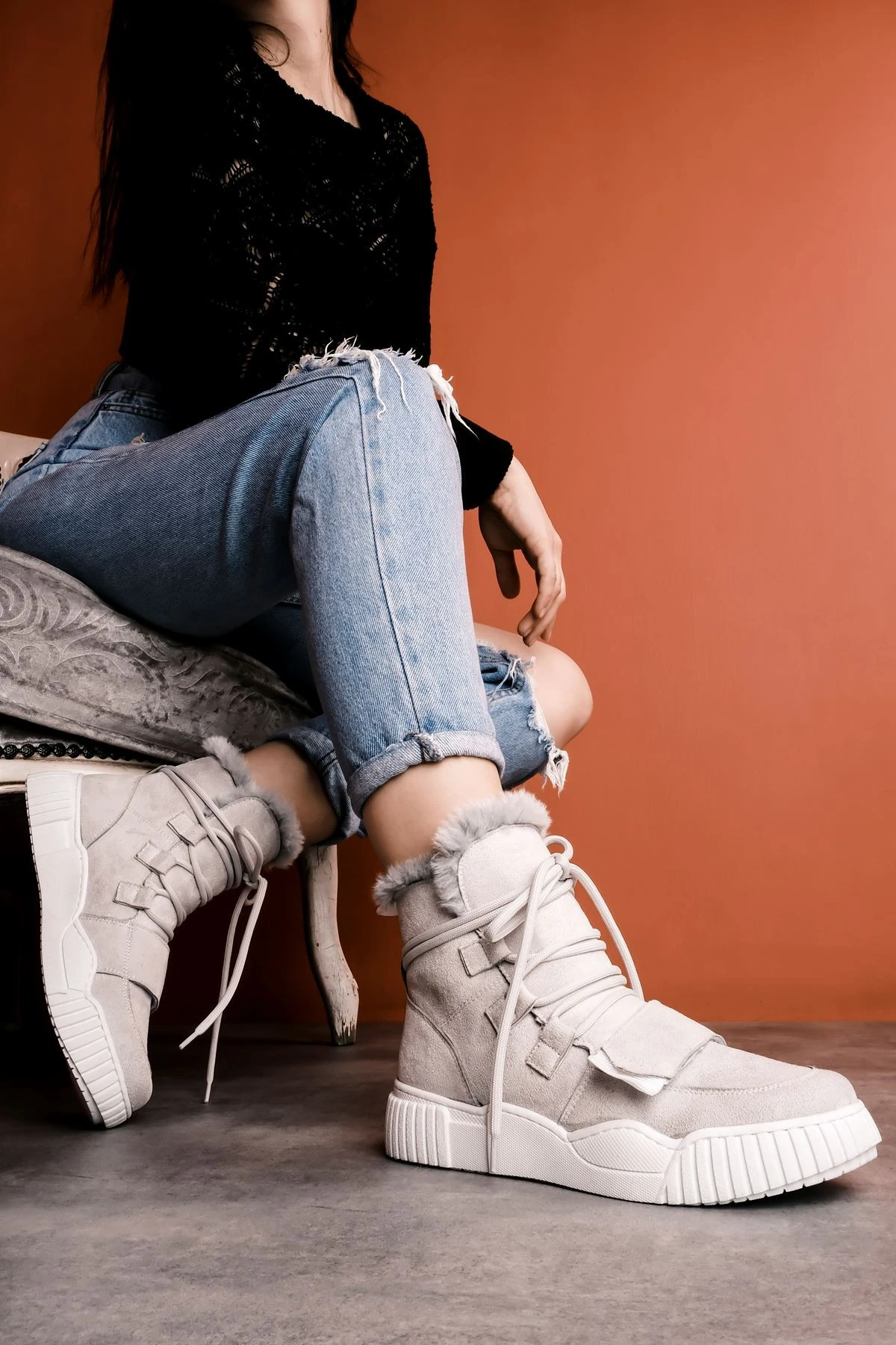 Clımber Kadın İçi Tüylü Cırt Cırt Detaylı Bağcıklı Bot