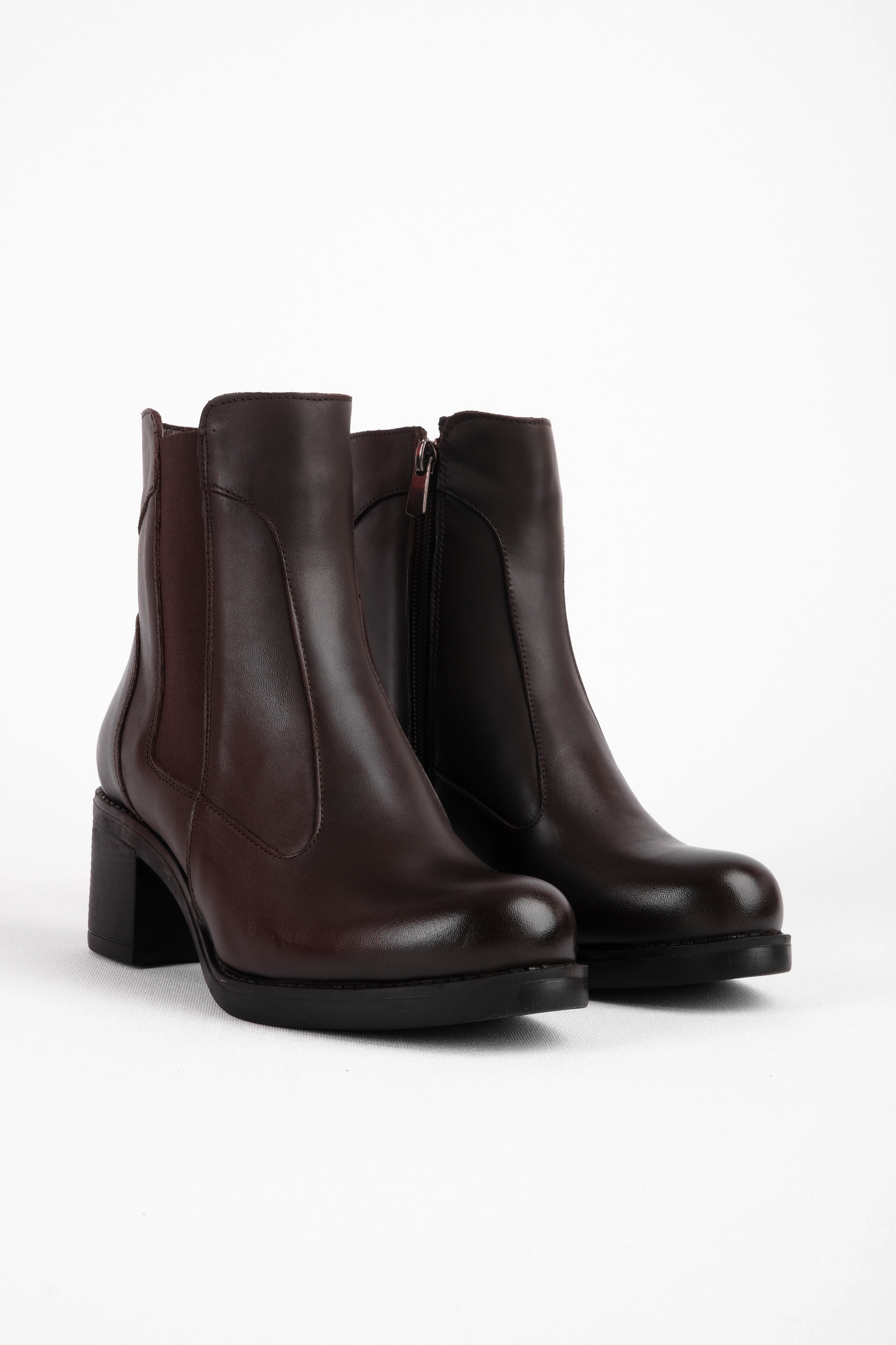 Same Kadın Hakiki Deri Dikişli Lastik Detaylı Topuklu Bot b4248 - KAHVERENGİ