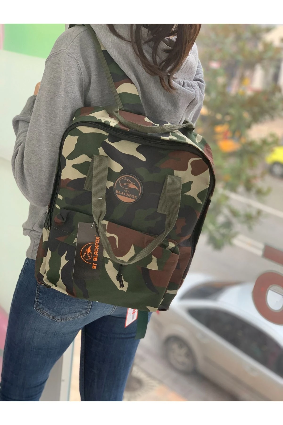 Asker desenli yumuşak kumaş bayan sırt çantası
