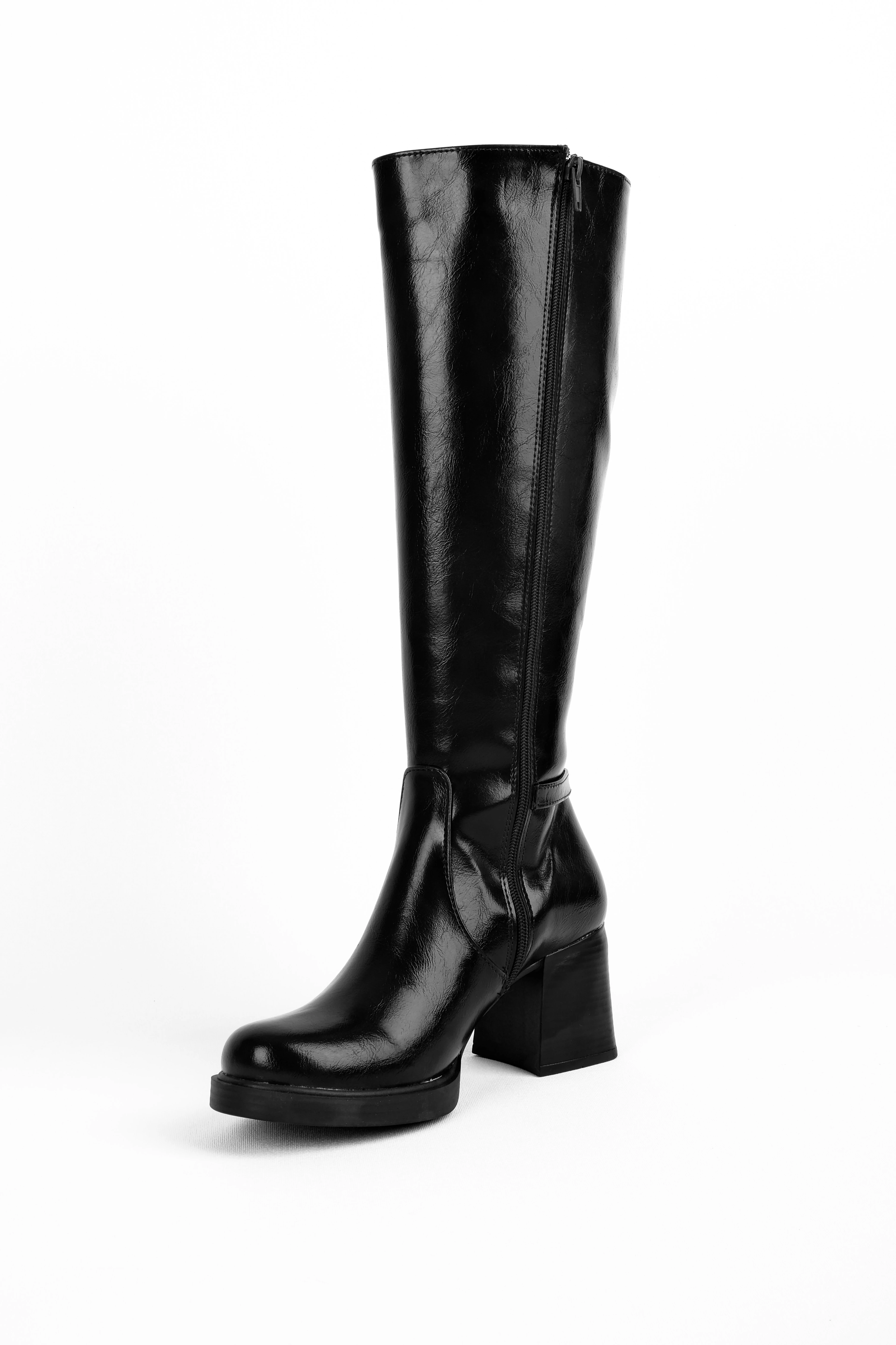 Monast Kadın Kemerli Fermuar Detaylı Topuklu Çizme 4293 - R.SİYAH