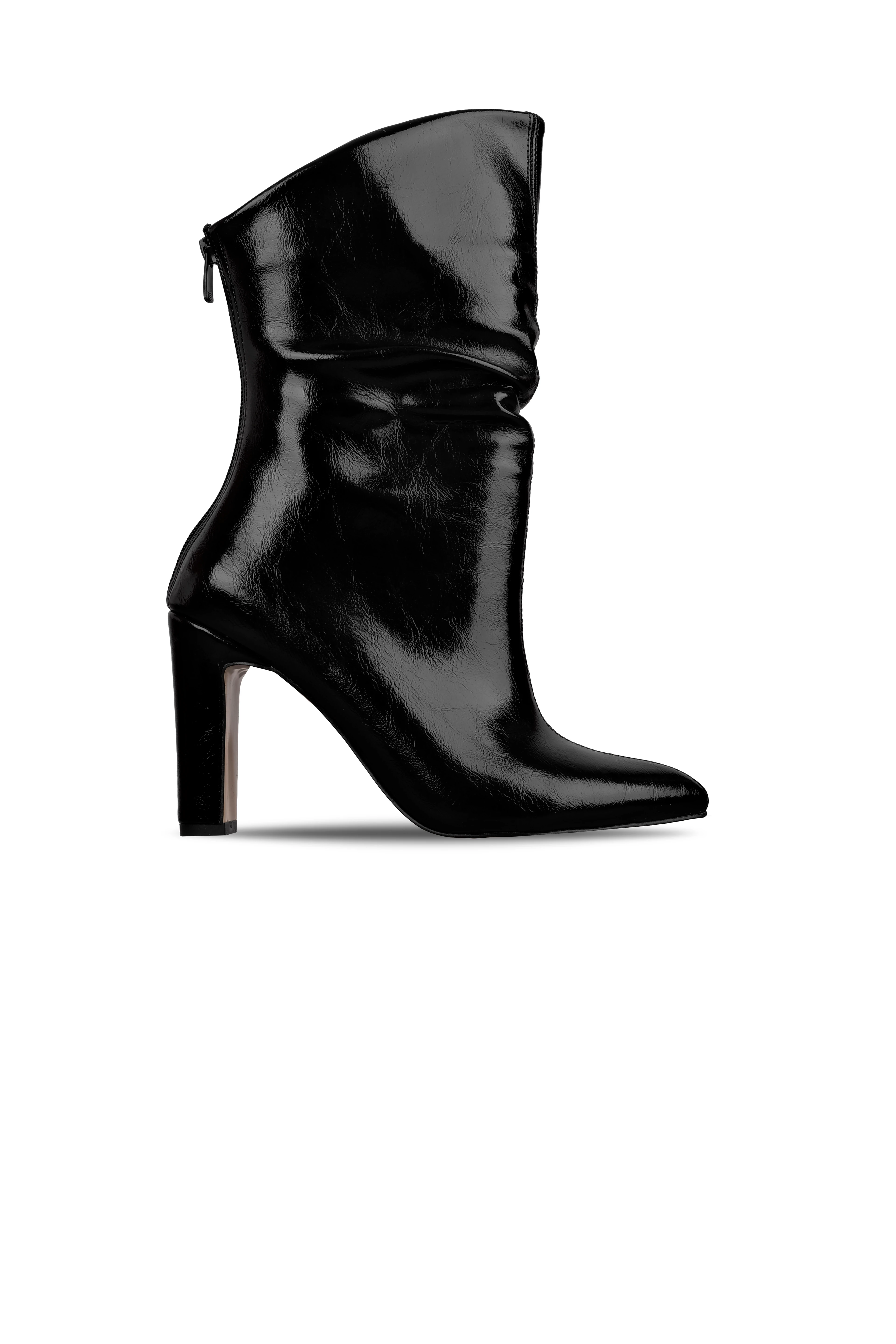 Material Kadın Sivri Burunlu Dikiş Detaylı Fermuarlı Topuklu Bot 4301 - SİYAH