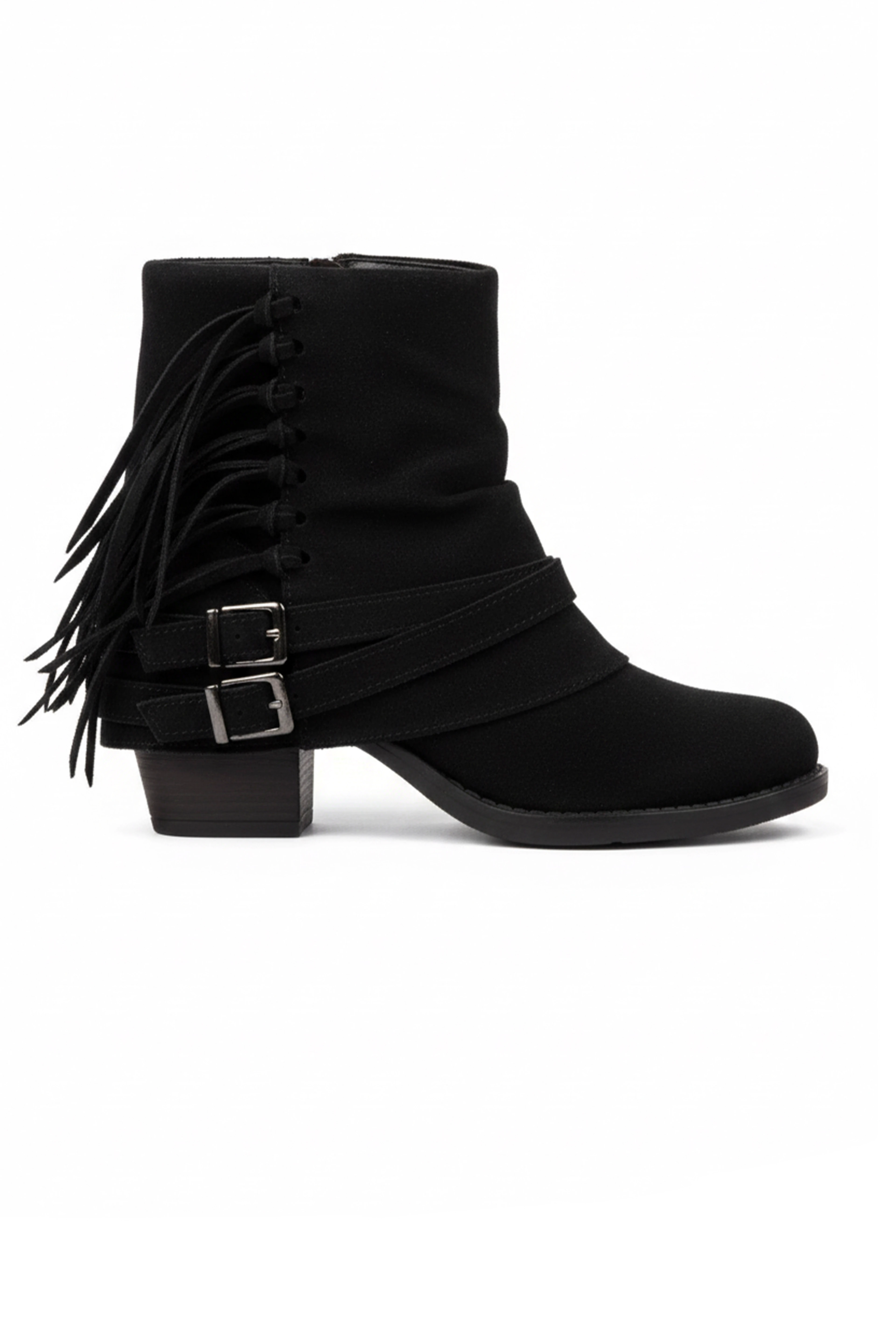 Ronus Kadın 2 Kemer Toka Detaylı Püsküllü Topuklu Bot b4206 - S.SİYAH