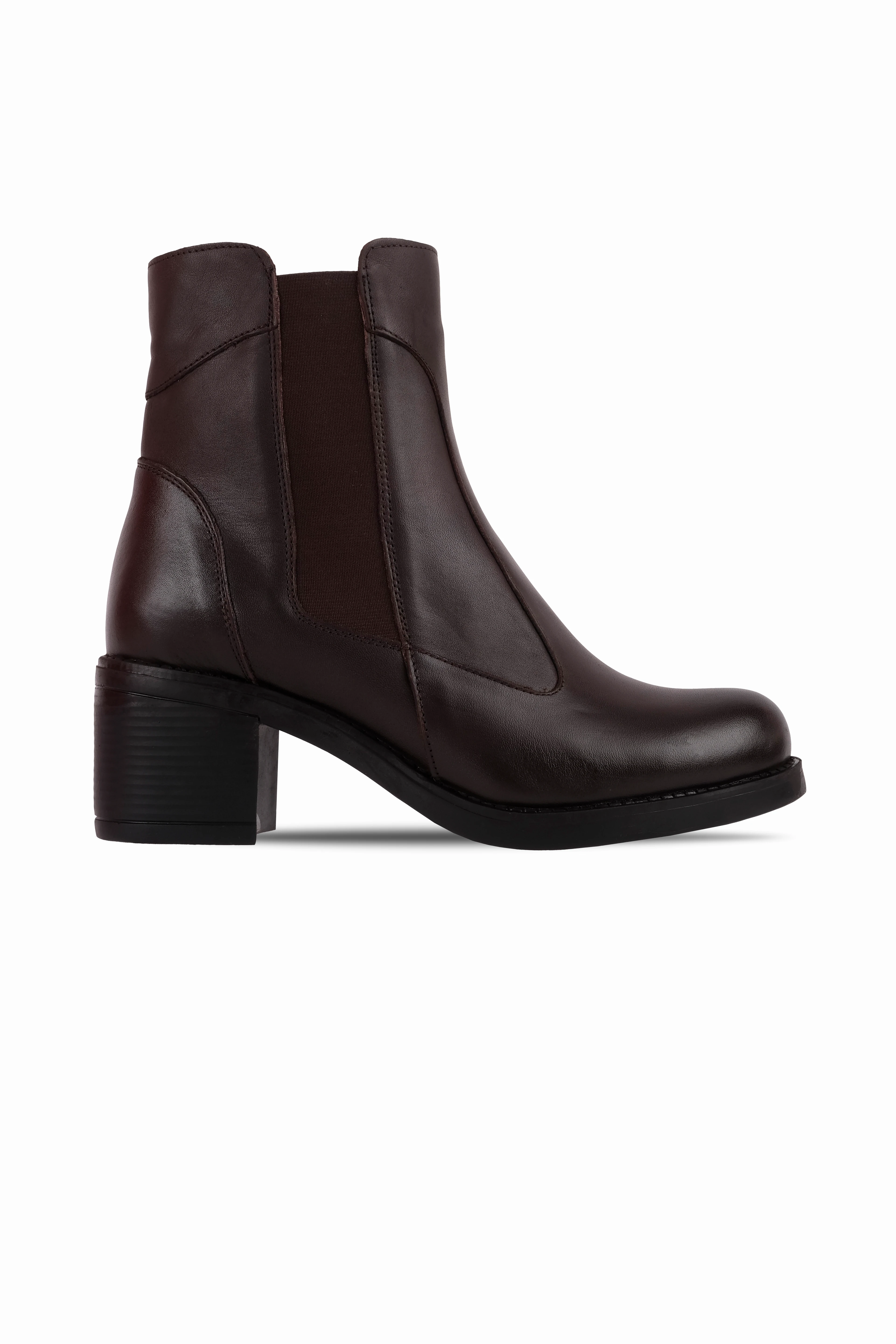 Same Kadın Hakiki Deri Dikişli Lastik Detaylı Topuklu Bot b4248 - KAHVERENGİ