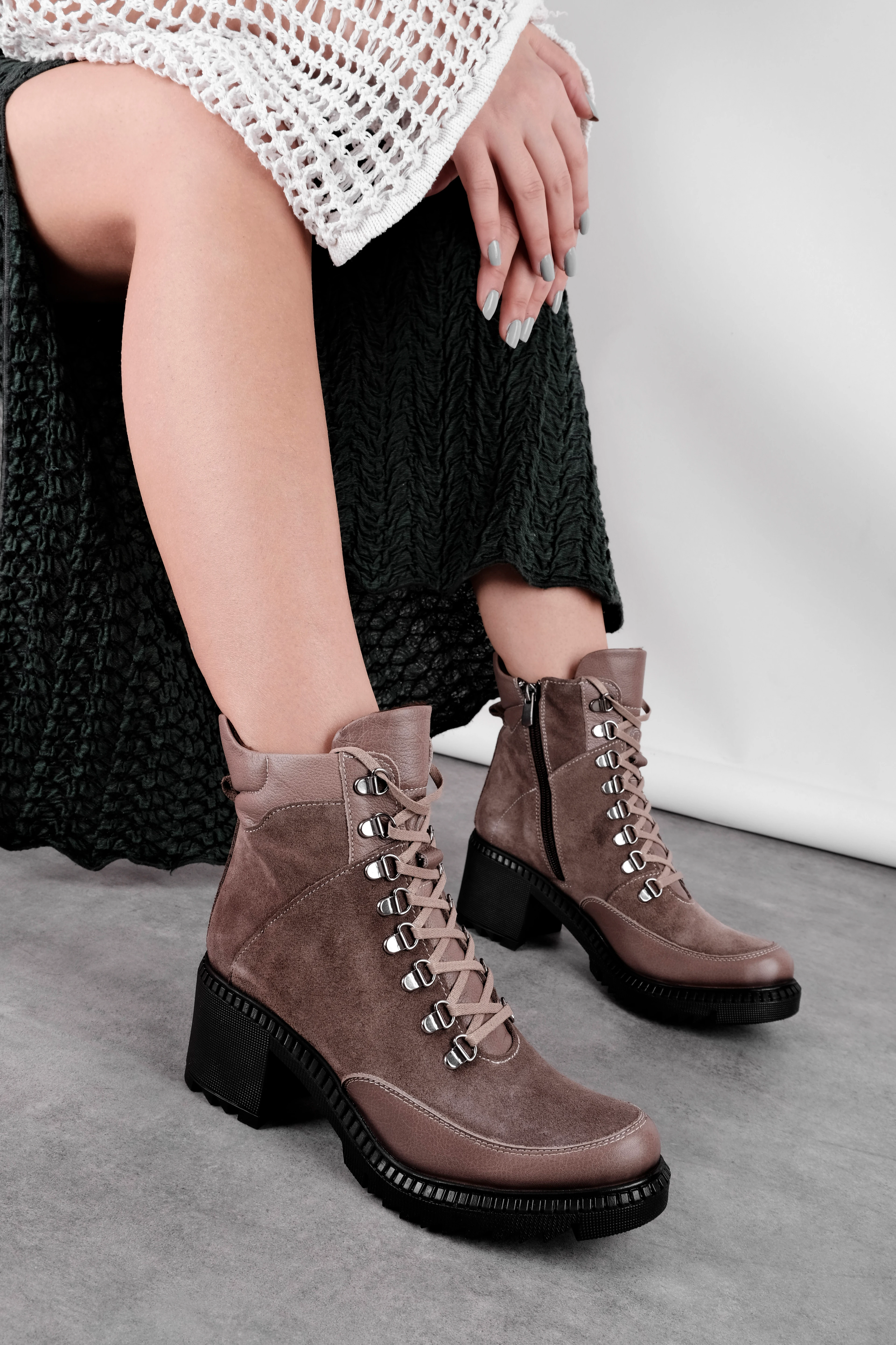 Balder Kadın Hakiki deri Bağcık Detaylı Fermuarlı Topuklu Postal(B4156)