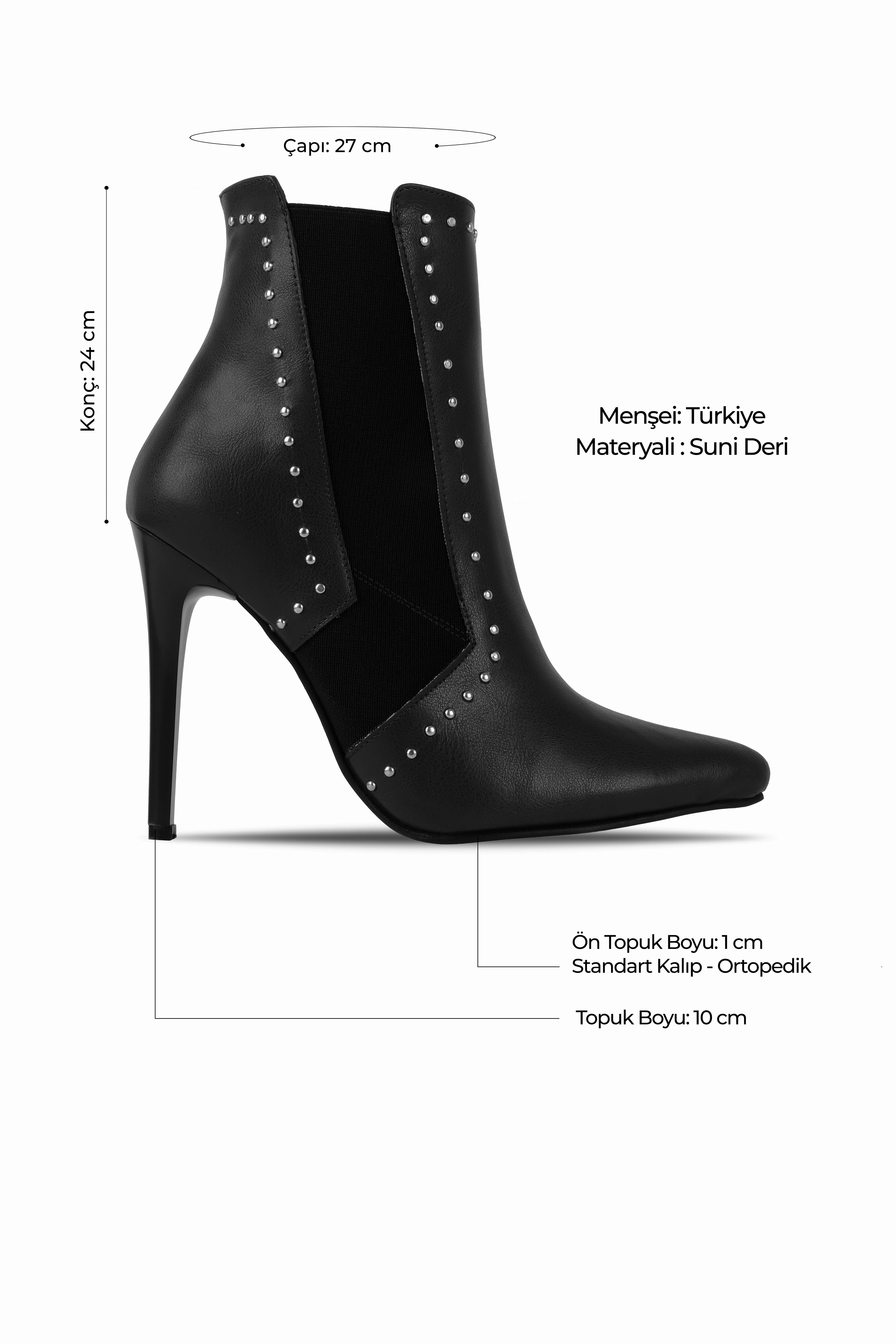 Vane Kadın Sivri Burunlu Lastikli Zımba Detaylı İnce Topuklu Bot b4226