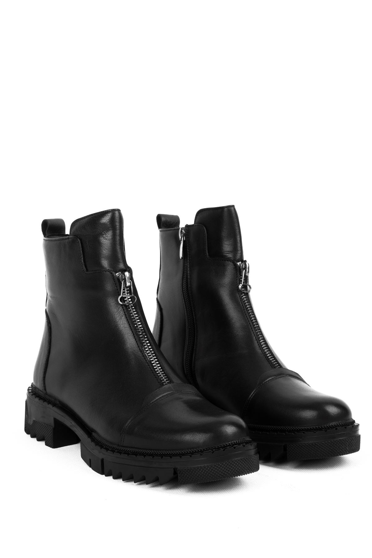 Videas Kadın Hakiki Deri Fermuar Detaylı Dikiş Detaylı Bot 4143 - SİYAH