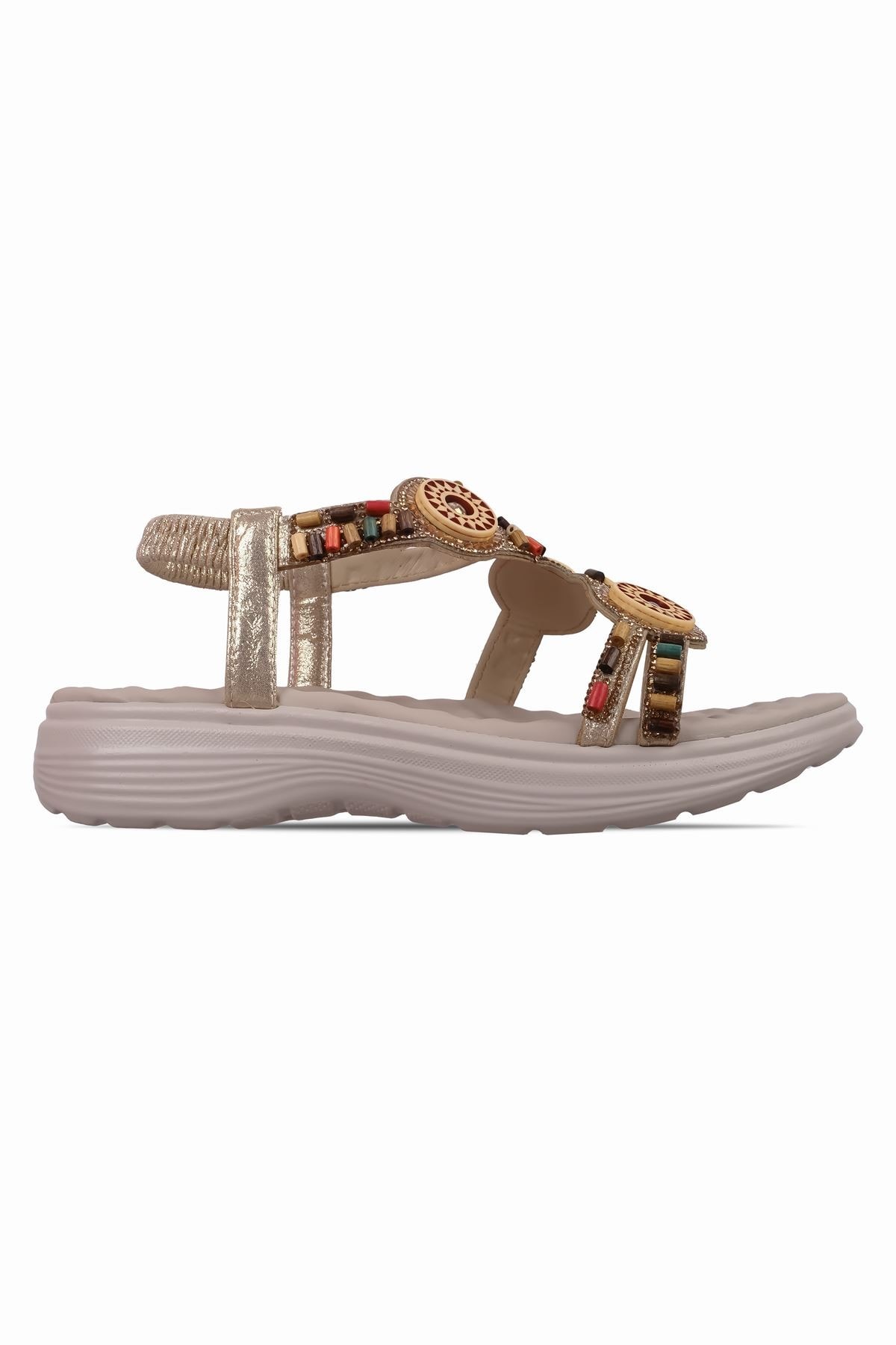 Minks Kadın Renkli Boncuk Detaylı Lastikli Sandalet