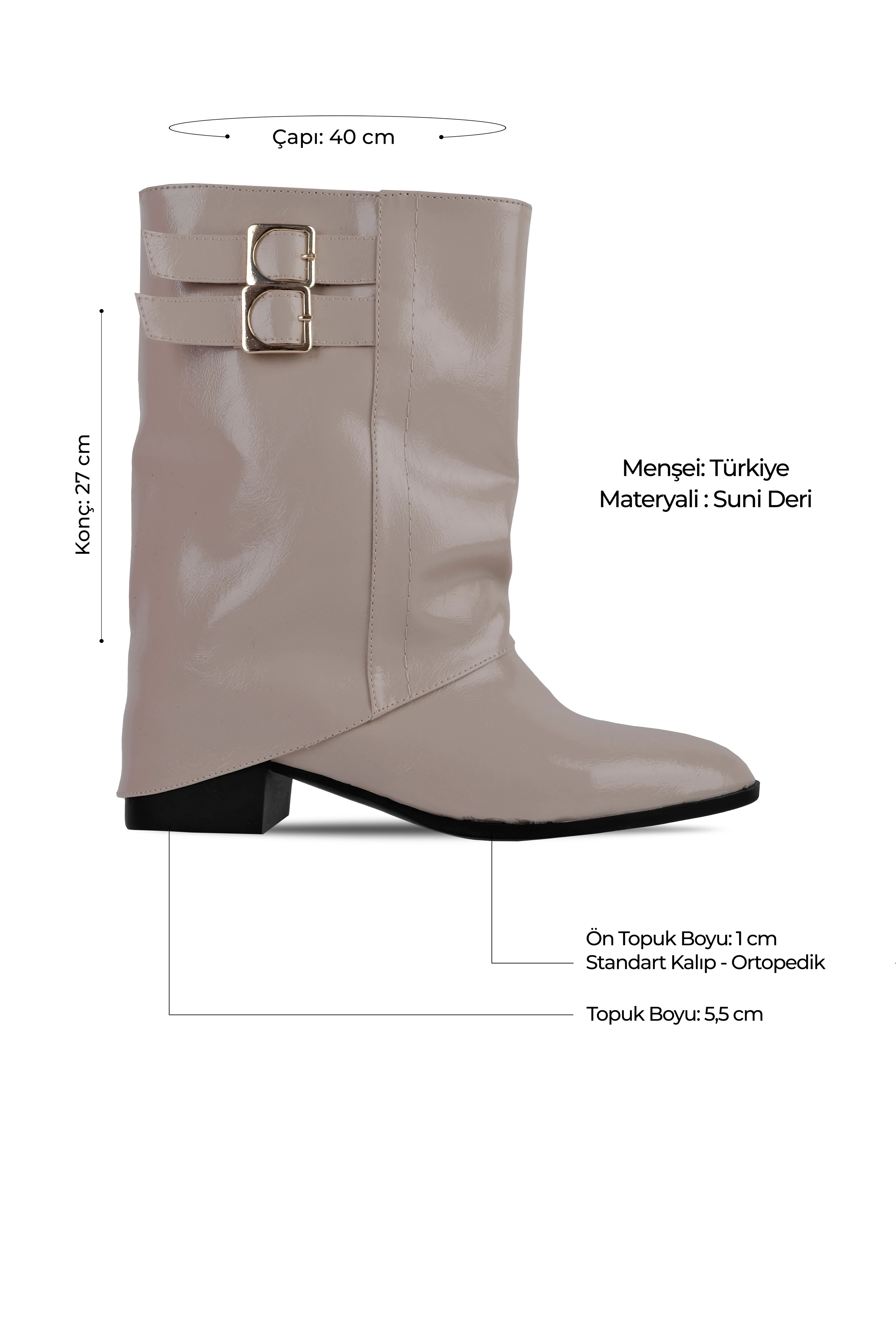 Oliver Kadın Çift Toka Detaylı Paçalı Sivri Burun Topuklu Bot (B4313) - rugan krem