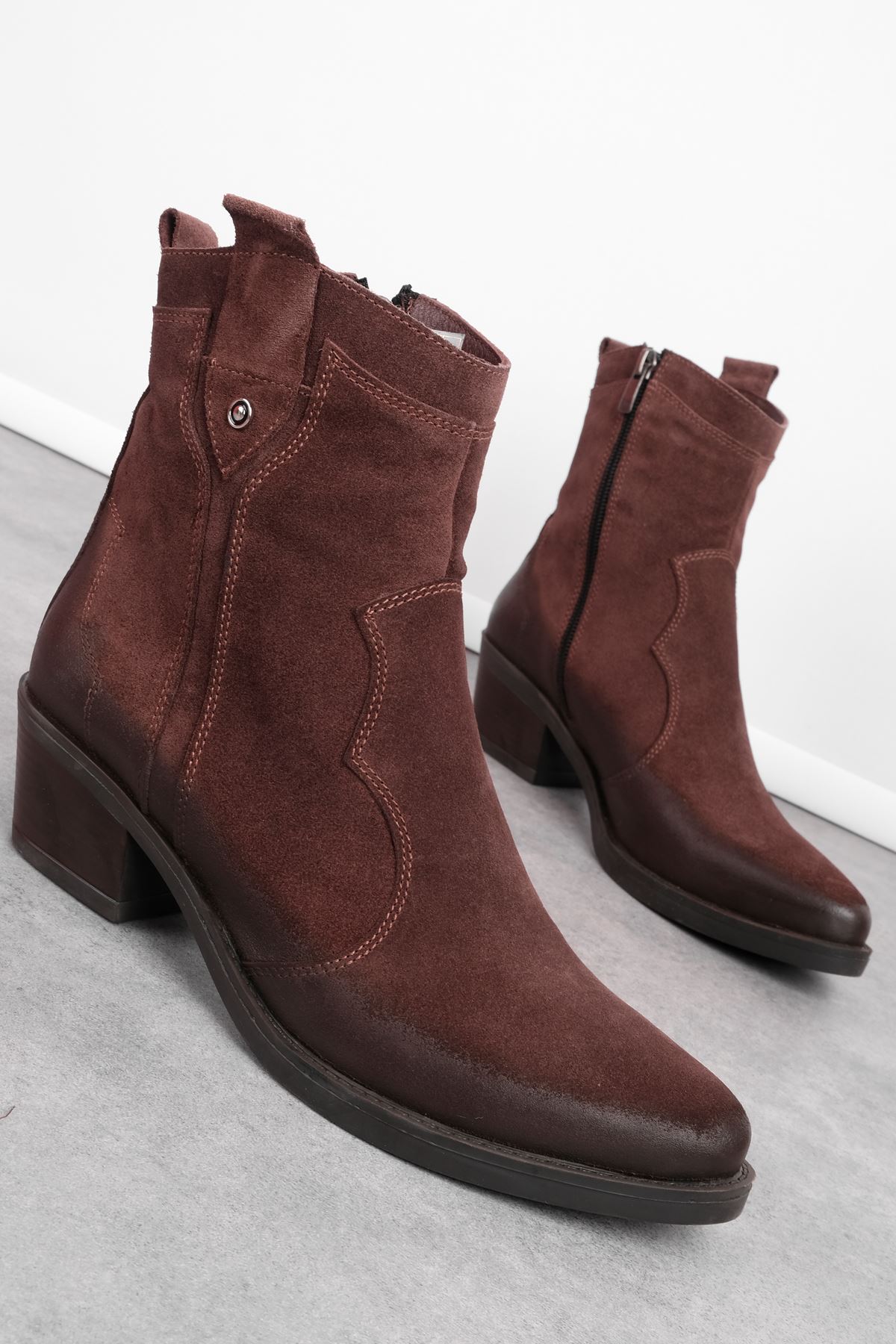 Catalina Kadın Hakiki Deri Dikiş Detaylı Kovboy Bot b4152 - KAHVERENGİ