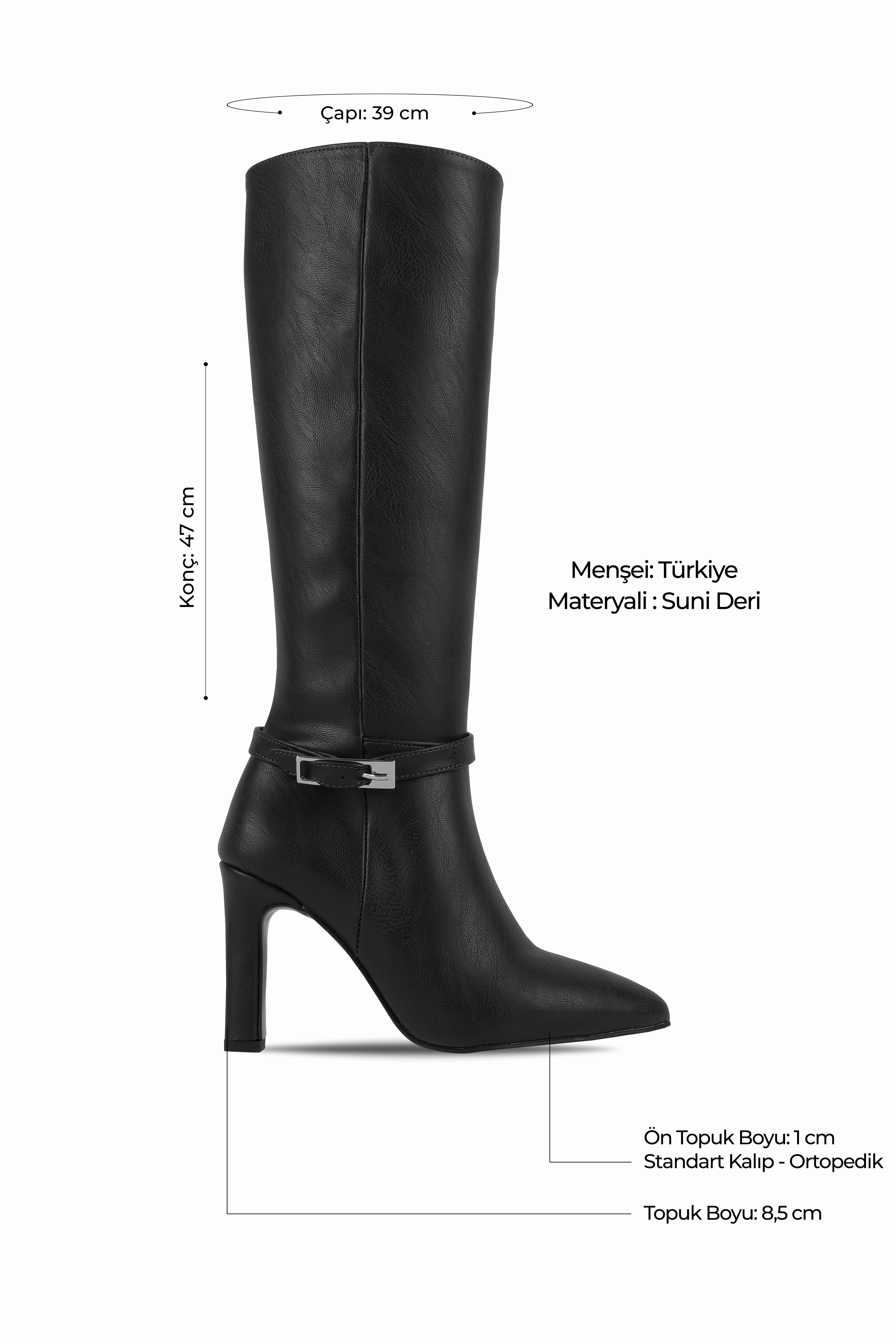 Bianna Kadın Gold Toka Detaylı Sivri Burunlu İnce Topuklu Çizme b4218 - SİYAH