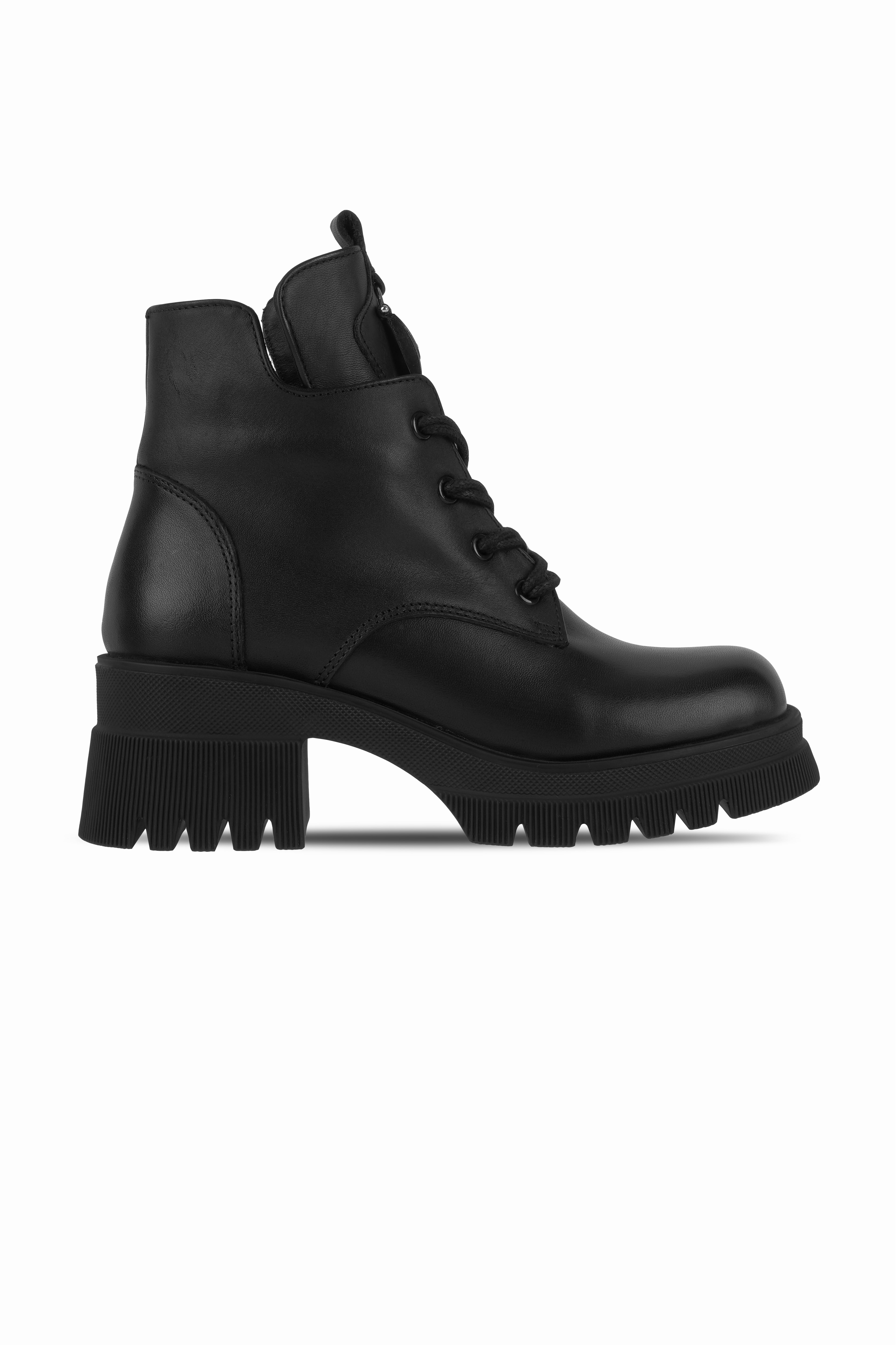 South Kadın Hakiki Deri Bağcıklı Çanta Toka Detaylı Topuklu Bot b4222 - SİYAH