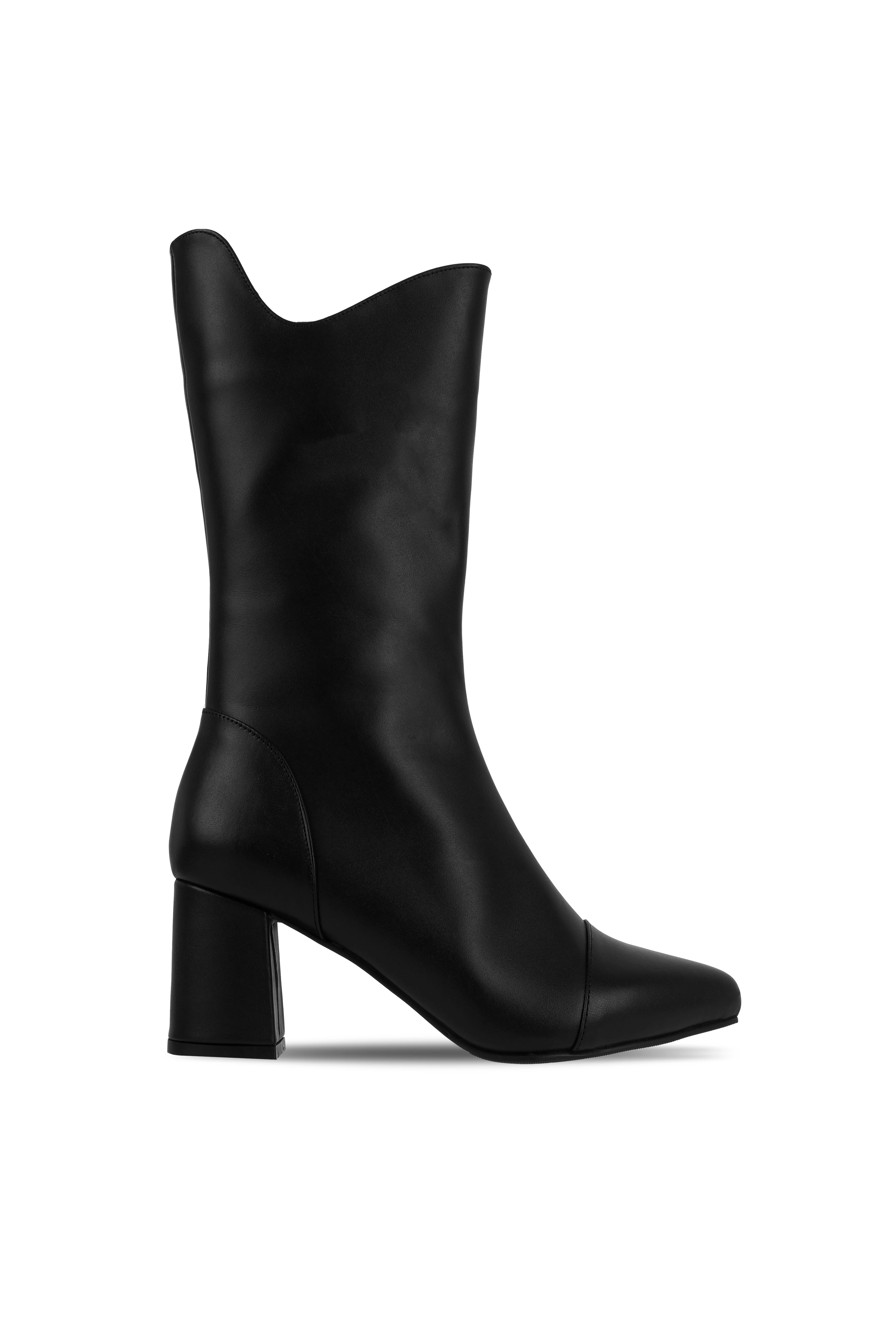 Afraid Kadın Hakiki Deri Sivri Burunlu Dikiş Detaylı Fermuarlı Topuklu Çizme b4202 - SİYAH