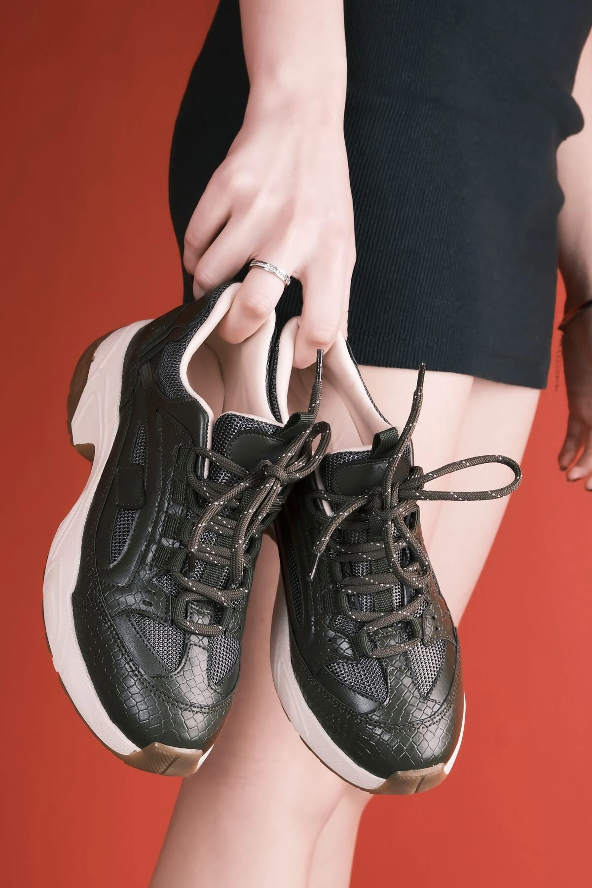 Movie Kadın Bağcıklı Yüksek Topuklu Spor Ayakkabı 3751 - Haki