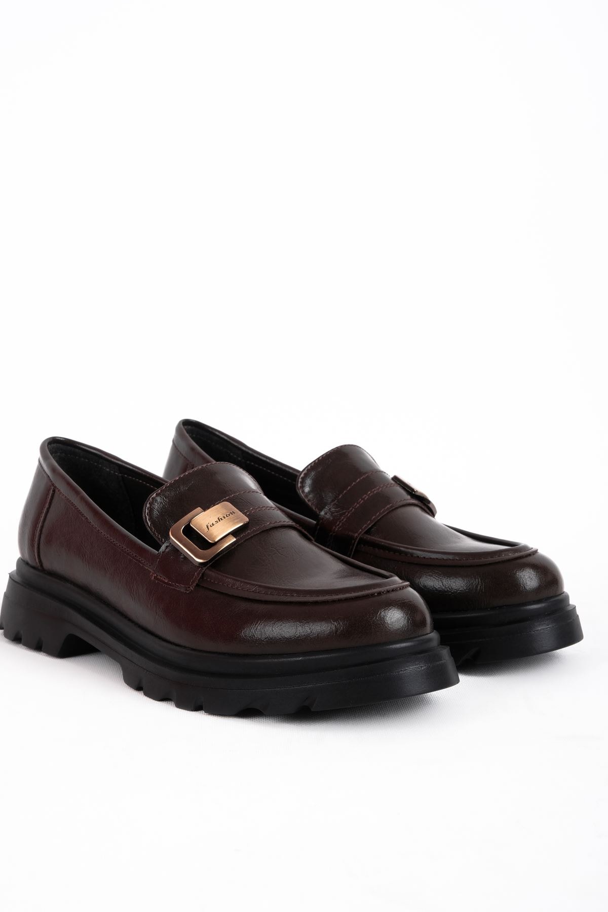 Marla Kadın Gold Toka Detaylı Dikişlli Loafer Ayakkabı b4170