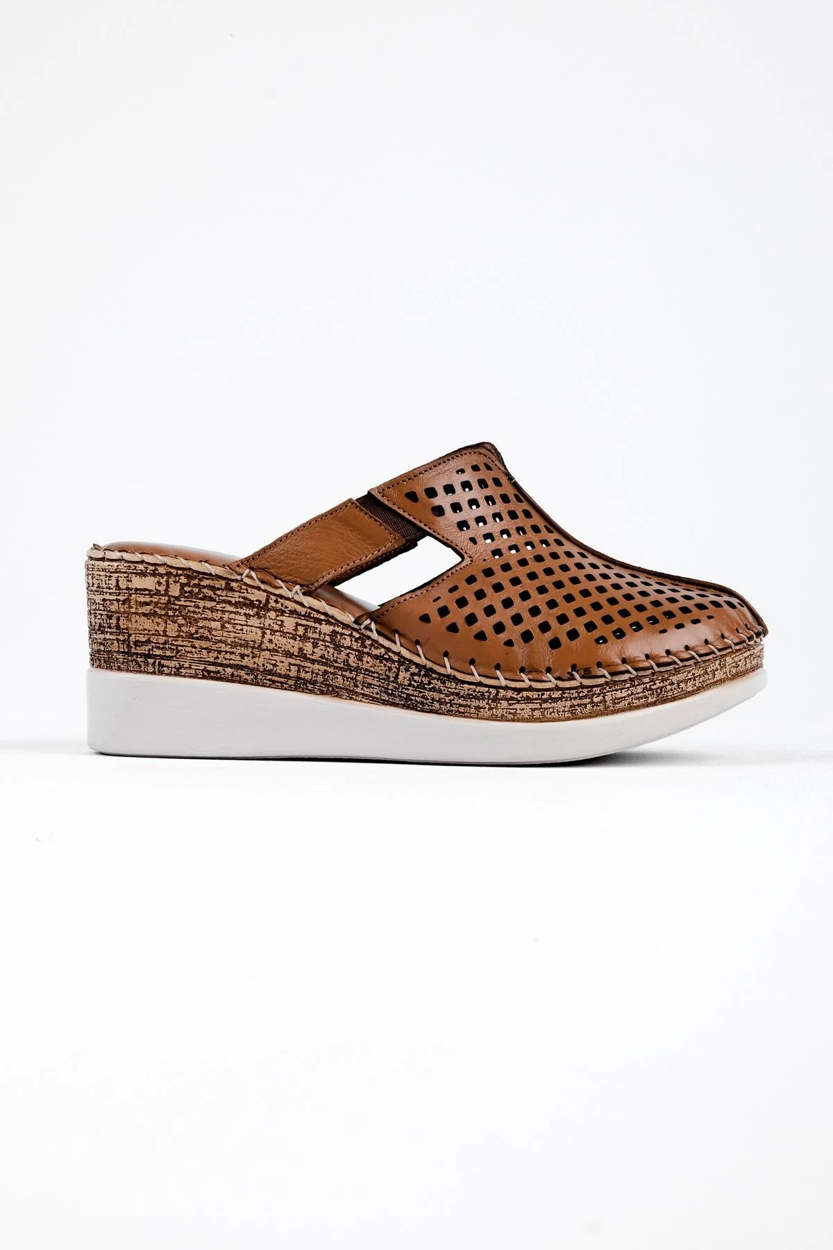 Leylak Lastik Detay Kadın Hakiki Der Topuklu Terlik