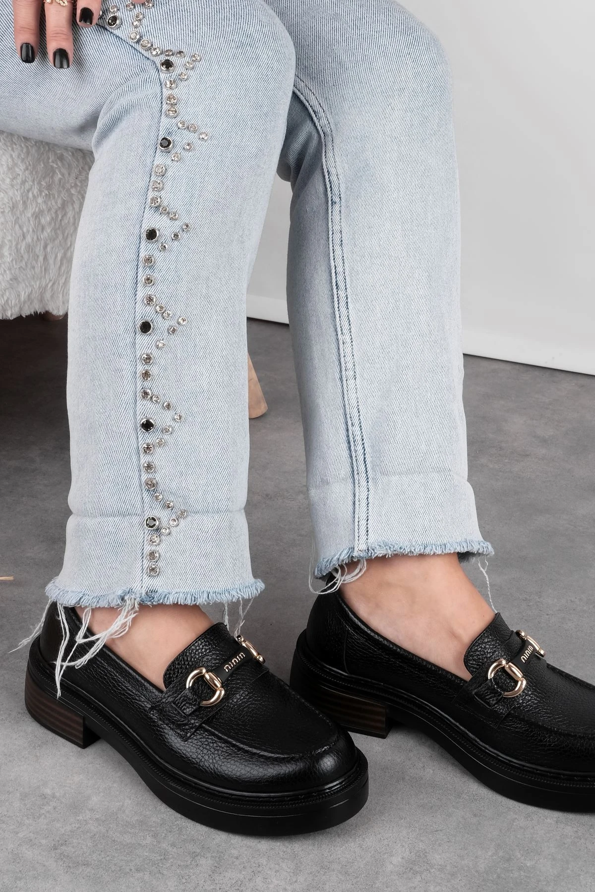 Lony Kadın Hakiki Deri Toka Detaylı Loafer 4144 - siyah