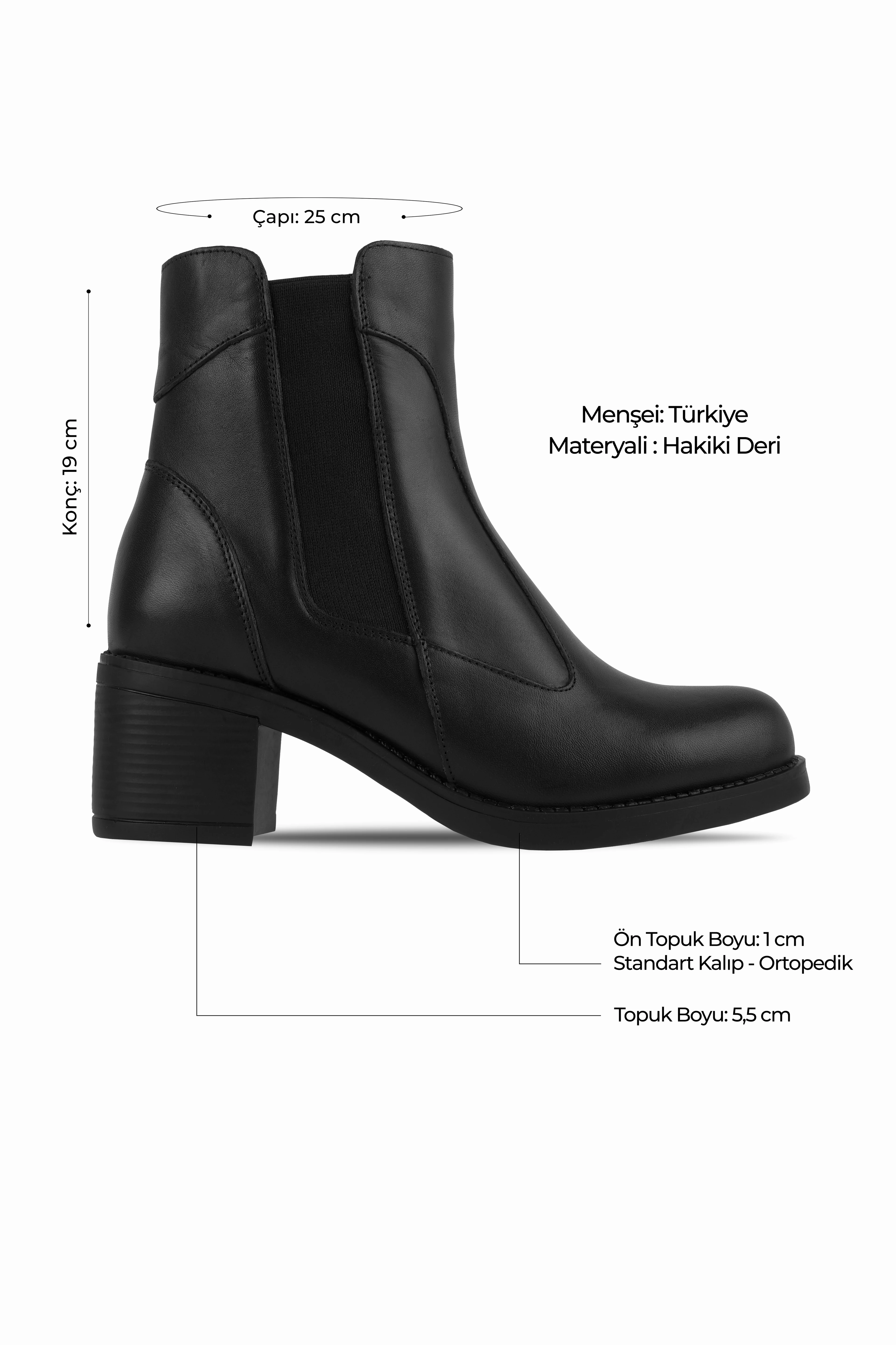 Same Kadın Hakiki Deri Dikişli Lastik Detaylı Topuklu Bot b4248 - SİYAH