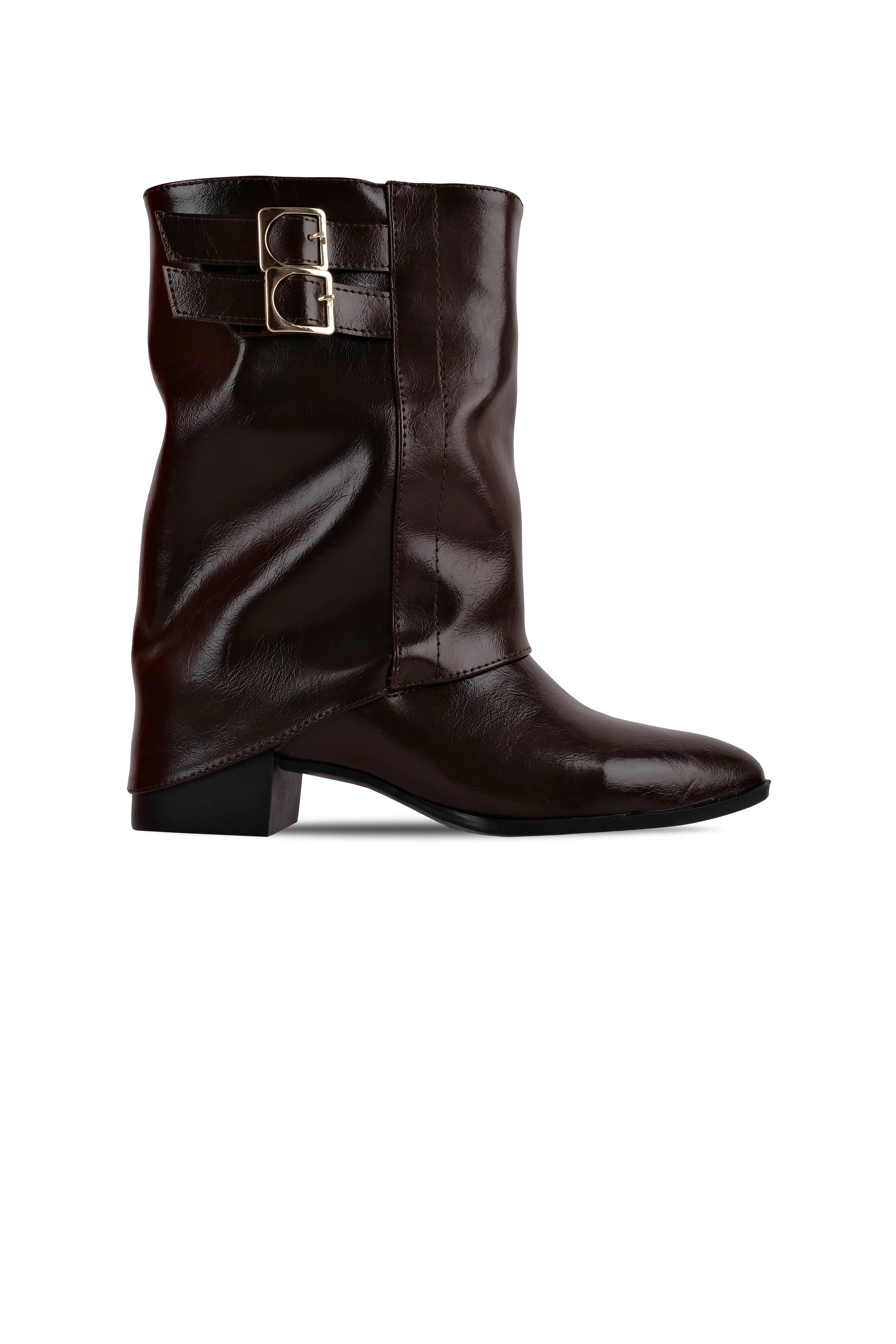 Oliver Kadın Çift Toka Detaylı Paçalı Sivri Burun Topuklu Bot (B4313) - R.Kahverengi