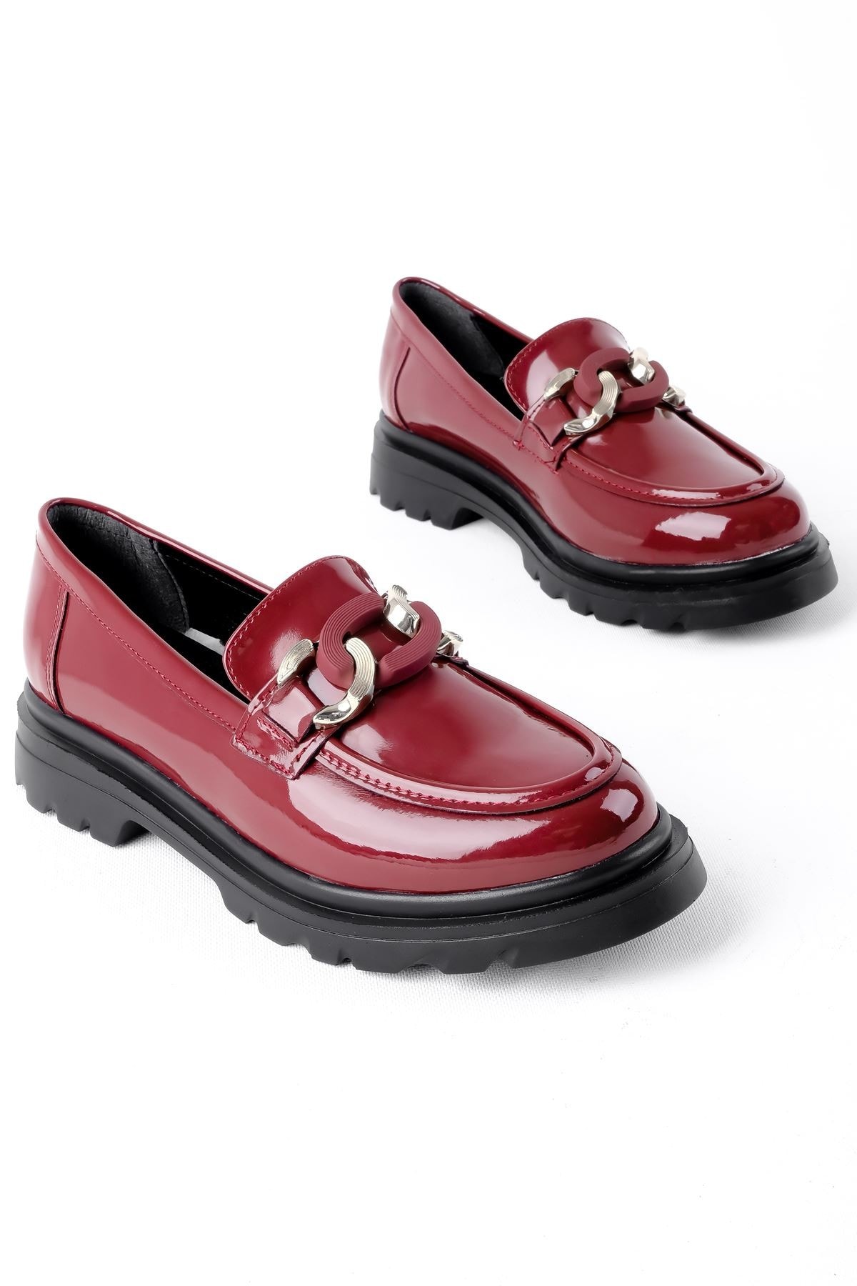 Leslie Gold Metal Detaylı Kadın Oxford Ayakkabı - Rugan Bordo