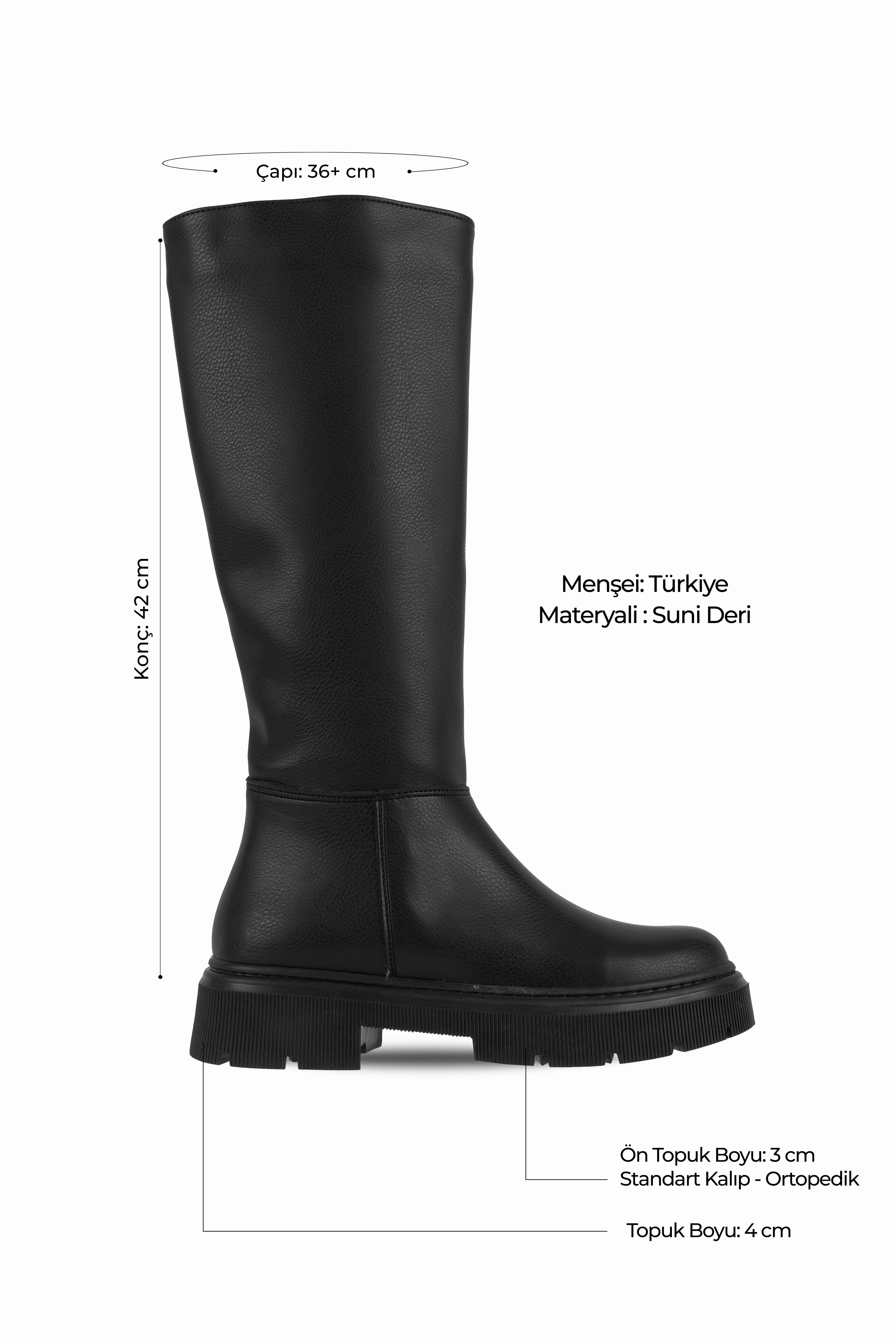 Stood Kadın Kalın Tabanlı Dikiş Detaylı Çizme b4255 - SİYAH