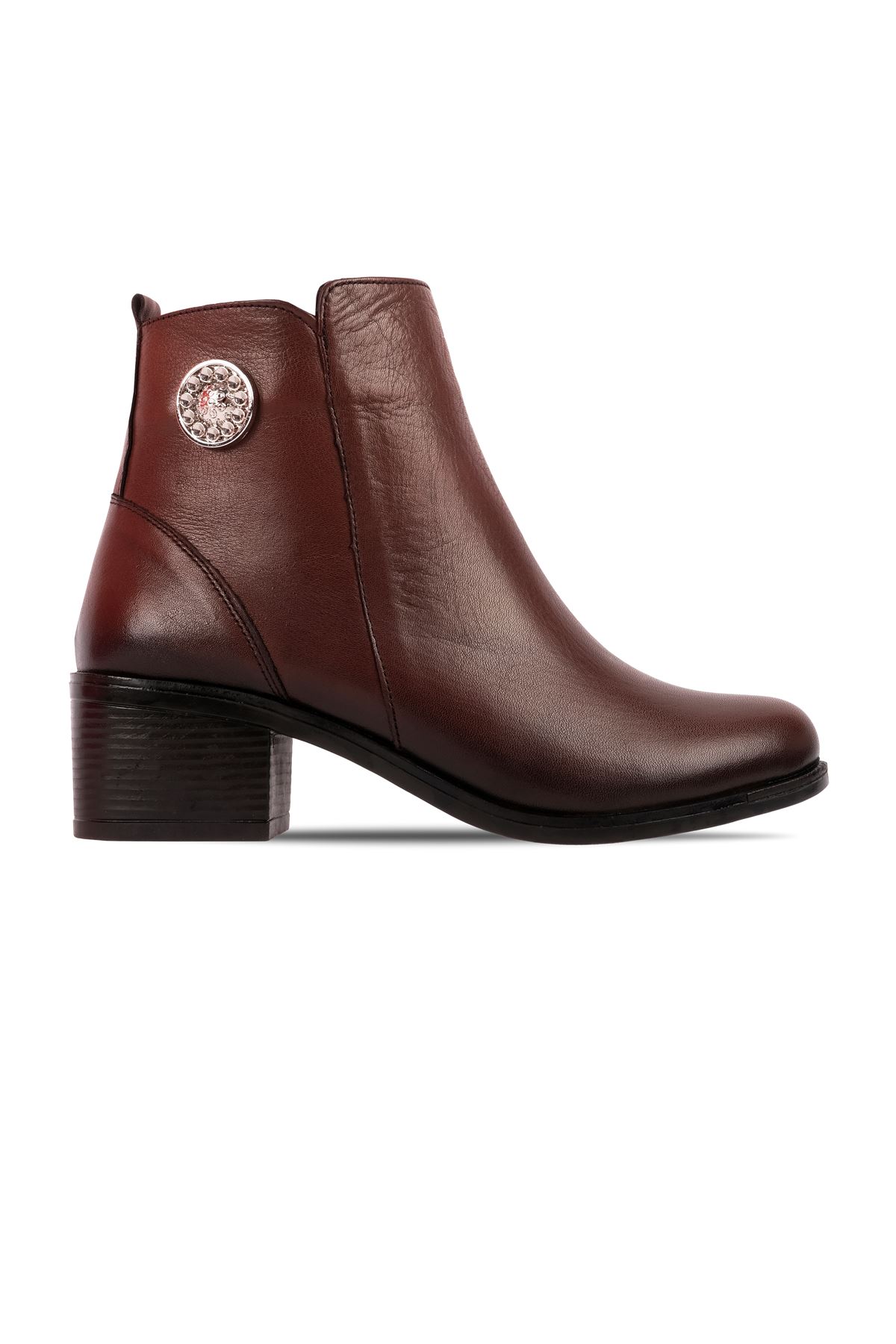 Pela Kadın Hakiki Deri Gümüş Toka Detaylı Fermuarlı Topuklu Bot b4199